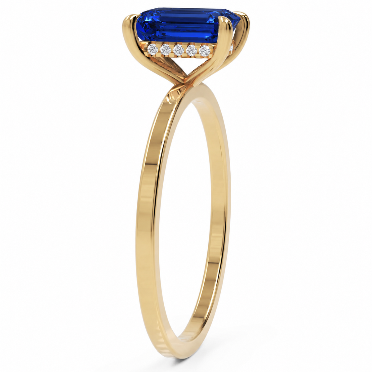 Inel de Logodnă Windsor din Aur 14k cu Safir Creat în Laborator Emerald Cut 8x6 mm și Diamante Create în Laborator din 14k Aur Galben - Castelo.ro