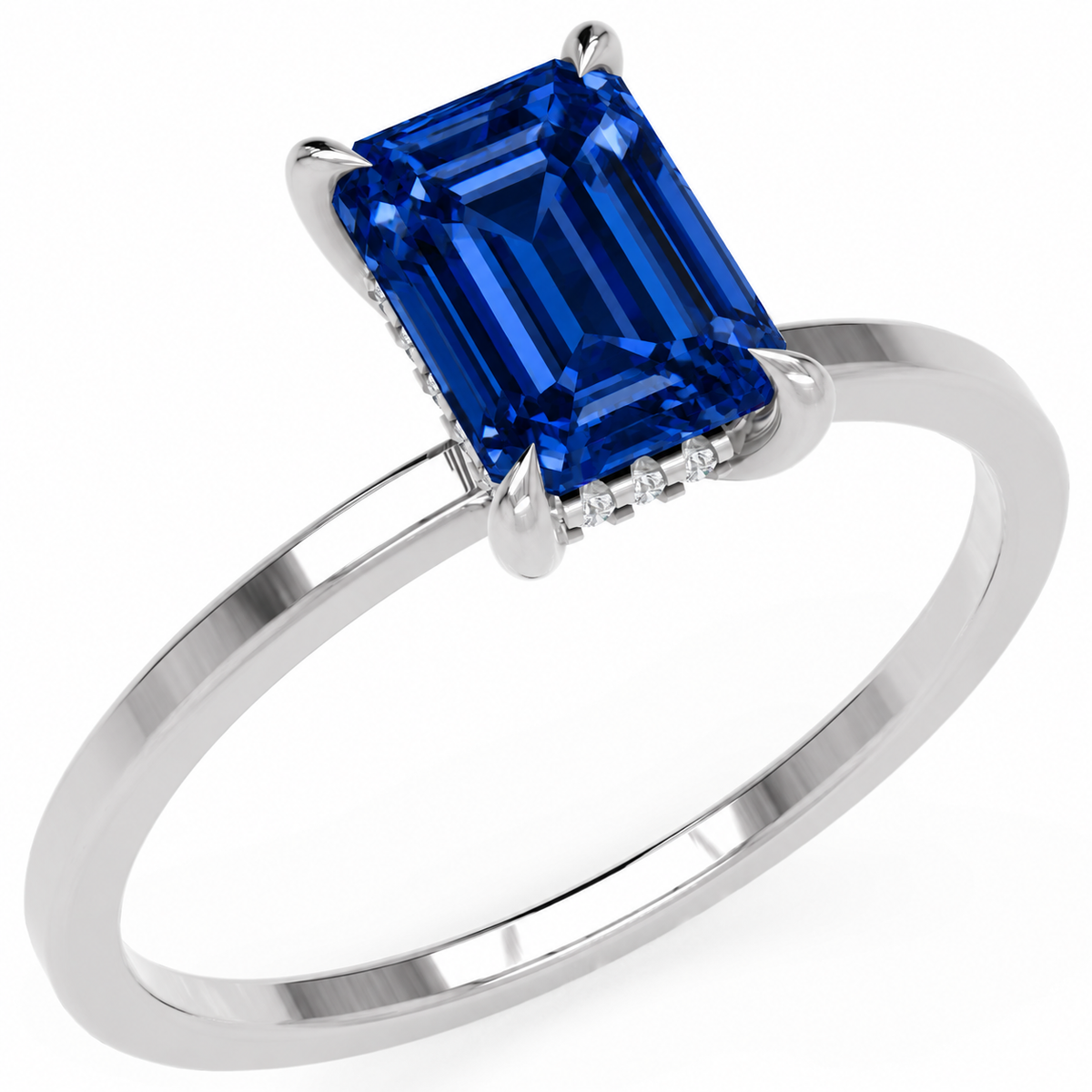 Inel de Logodnă Windsor din Aur 18k cu Safir Creat în Laborator Emerald Cut 8x6 mm și Diamante Create în Laborator din Platina - Castelo.ro