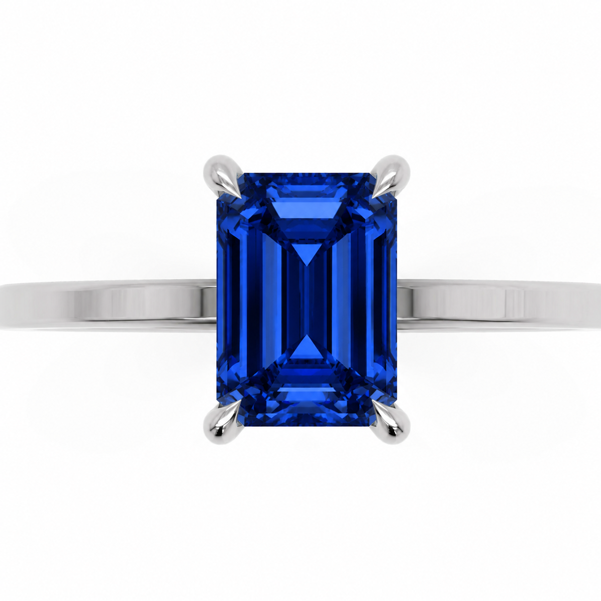 Inel de Logodnă Windsor din Aur 14k cu Safir Creat în Laborator Emerald Cut 8x6 mm și Diamante Create în Laborator din 14k Aur Alb - Castelo.ro