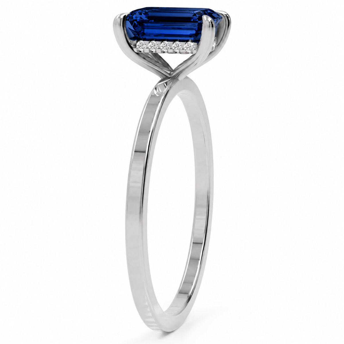 Inel de Logodnă Windsor din Aur 18k cu Safir Creat în Laborator Emerald Cut 8x6 mm și Diamante Create în Laborator din Platina - Castelo.ro