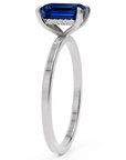 Inel de Logodnă Windsor din Aur 18k cu Safir Creat în Laborator Emerald Cut 8x6 mm și Diamante Create în Laborator din Platina - Castelo.ro