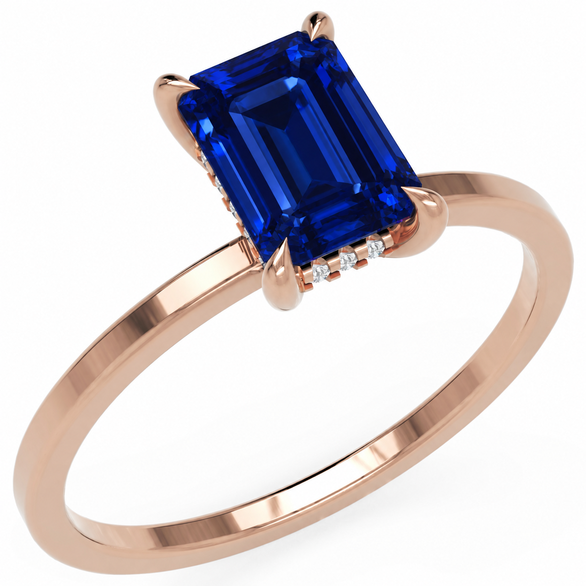 Inel de Logodnă Windsor din Aur 14k cu Safir Creat în Laborator Emerald Cut 8x6 mm și Diamante Create în Laborator din 14k Aur Roz - Castelo.ro