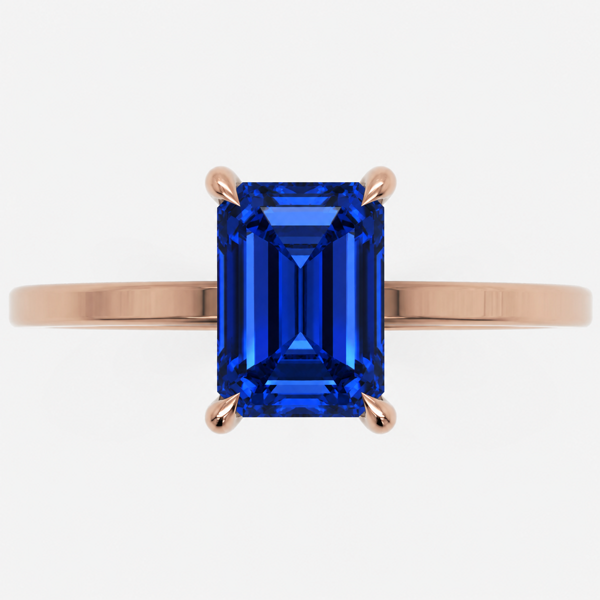 Inel de Logodnă Windsor din Aur 18k cu Safir Creat în Laborator Emerald Cut 8x6 mm și Diamante Create în Laborator din 18k Aur Roz - Castelo.ro