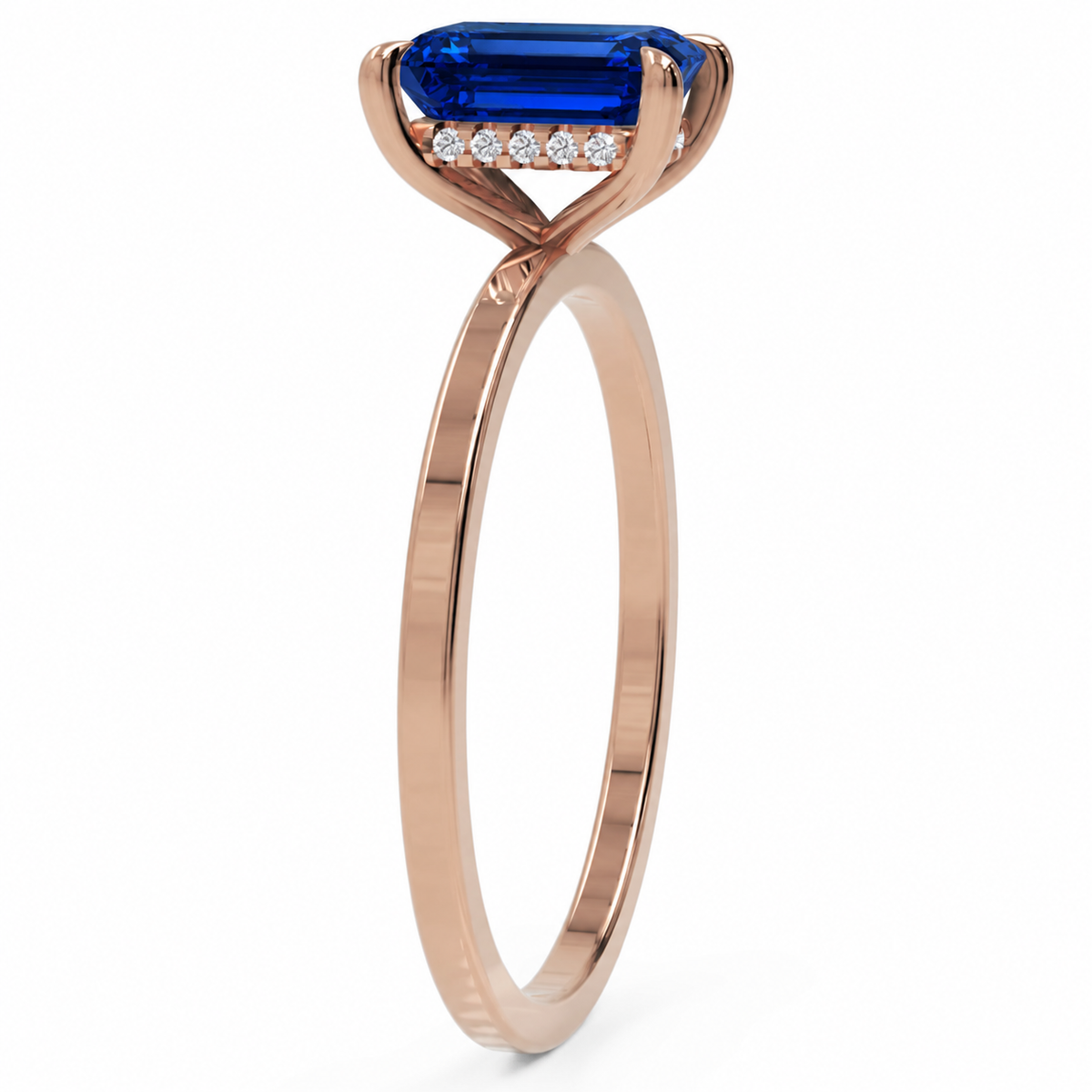 Inel de Logodnă Windsor din Aur 18k cu Safir Creat în Laborator Emerald Cut 8x6 mm și Diamante Create în Laborator din 18k Aur Roz - Castelo.ro