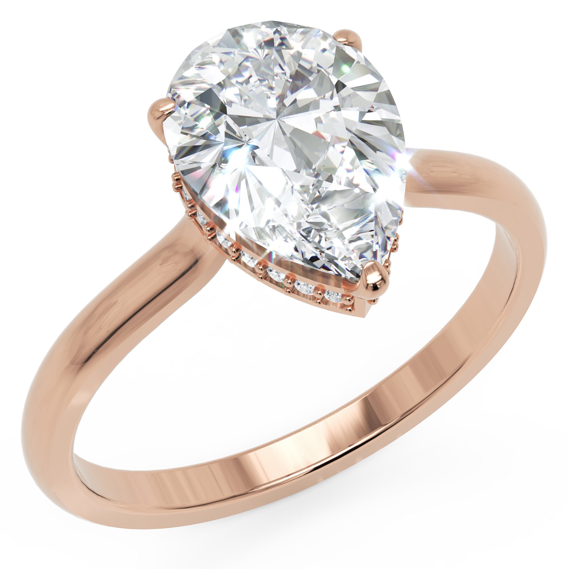 Inel de Logodnă Solitaire din Aur 14k cu Moissanite Pară de 1.87 ct din 14k Aur Roz - Castelo.ro