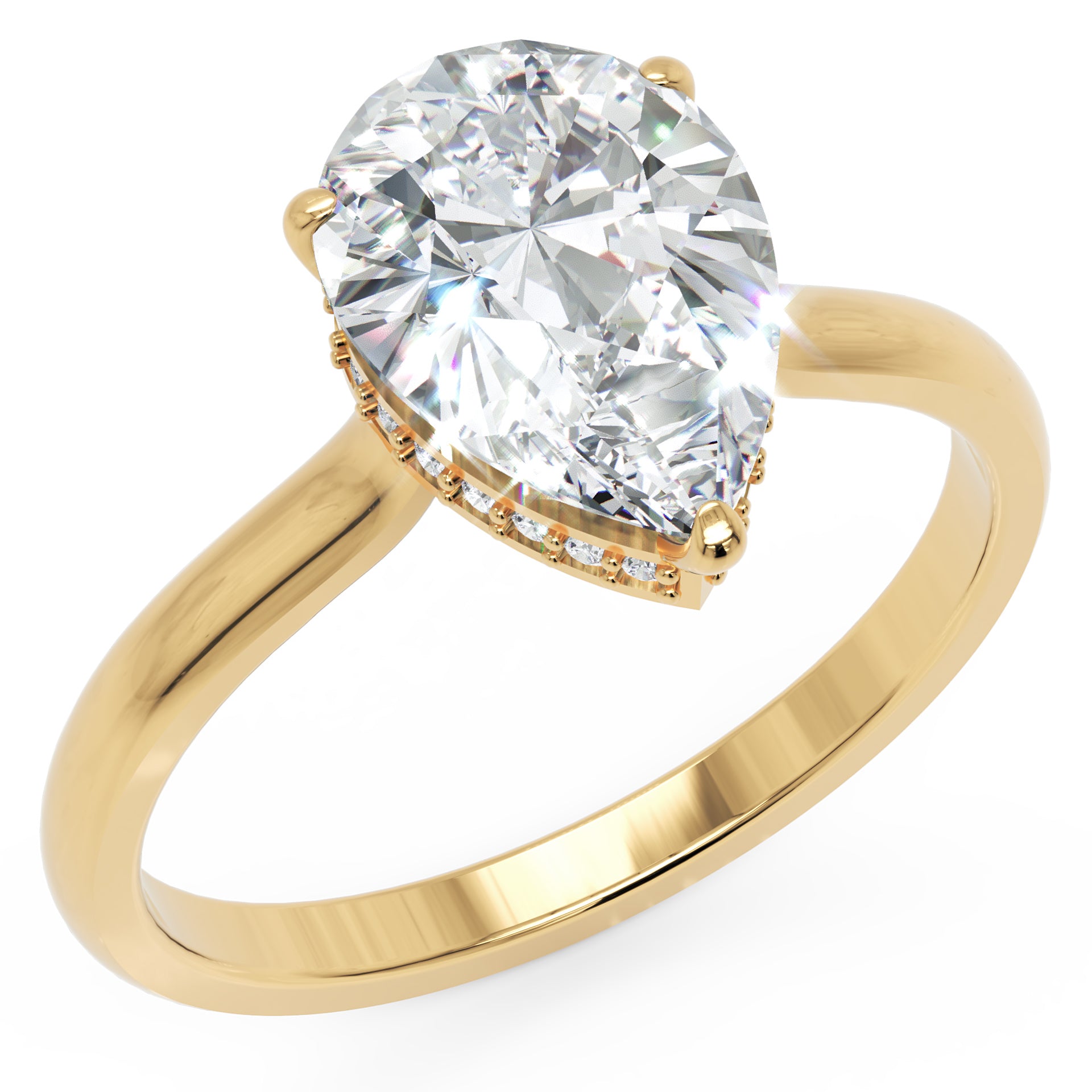 Inel de Logodnă Solitaire din Aur 14k cu Moissanite Pară de 1.87 ct din 14k Aur Galben - Castelo.ro