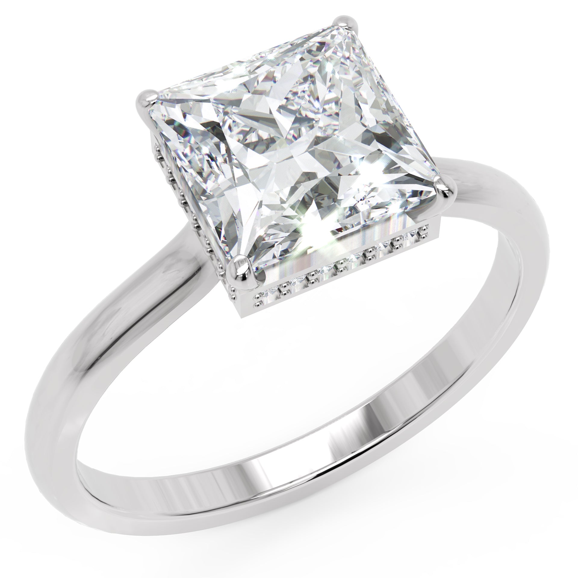 Inel de Logodnă Solitaire din Aur 14k cu Moissanite Princess de 2.15 ct din 14k Aur Alb - Castelo.ro