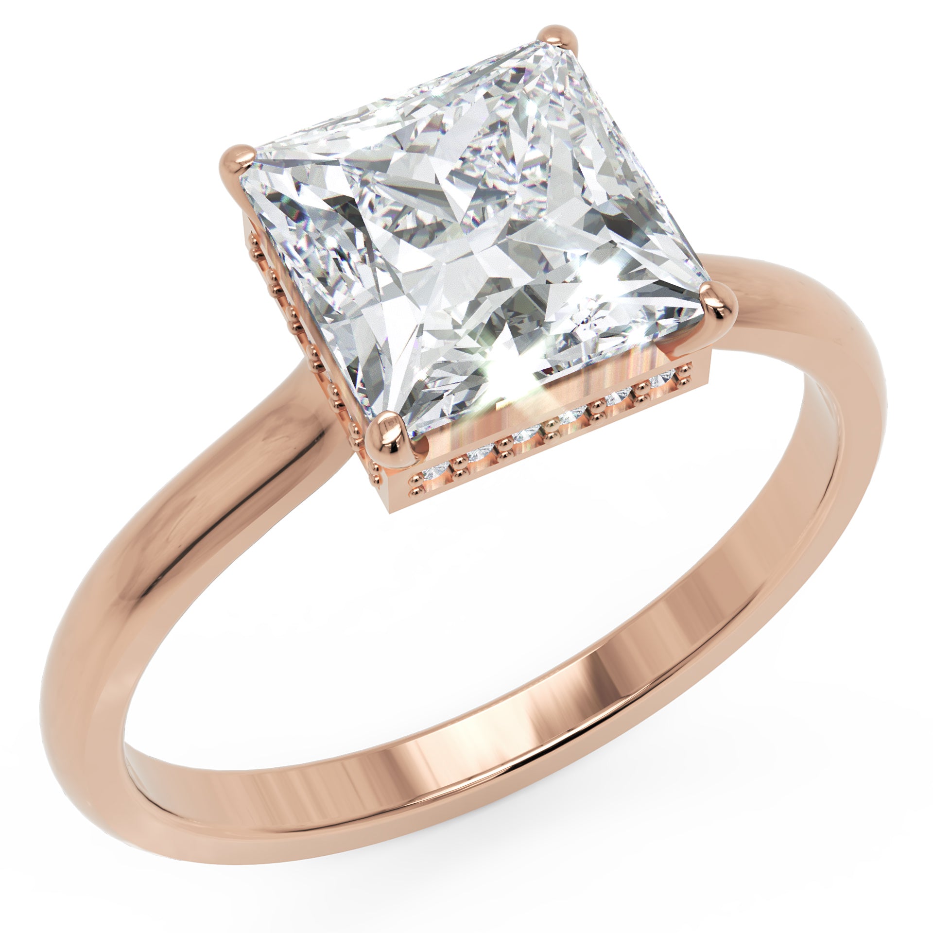 Inel de Logodnă Solitaire din Aur 14k cu Moissanite Princess de 2.15 ct din 14k Aur Roz - Castelo.ro