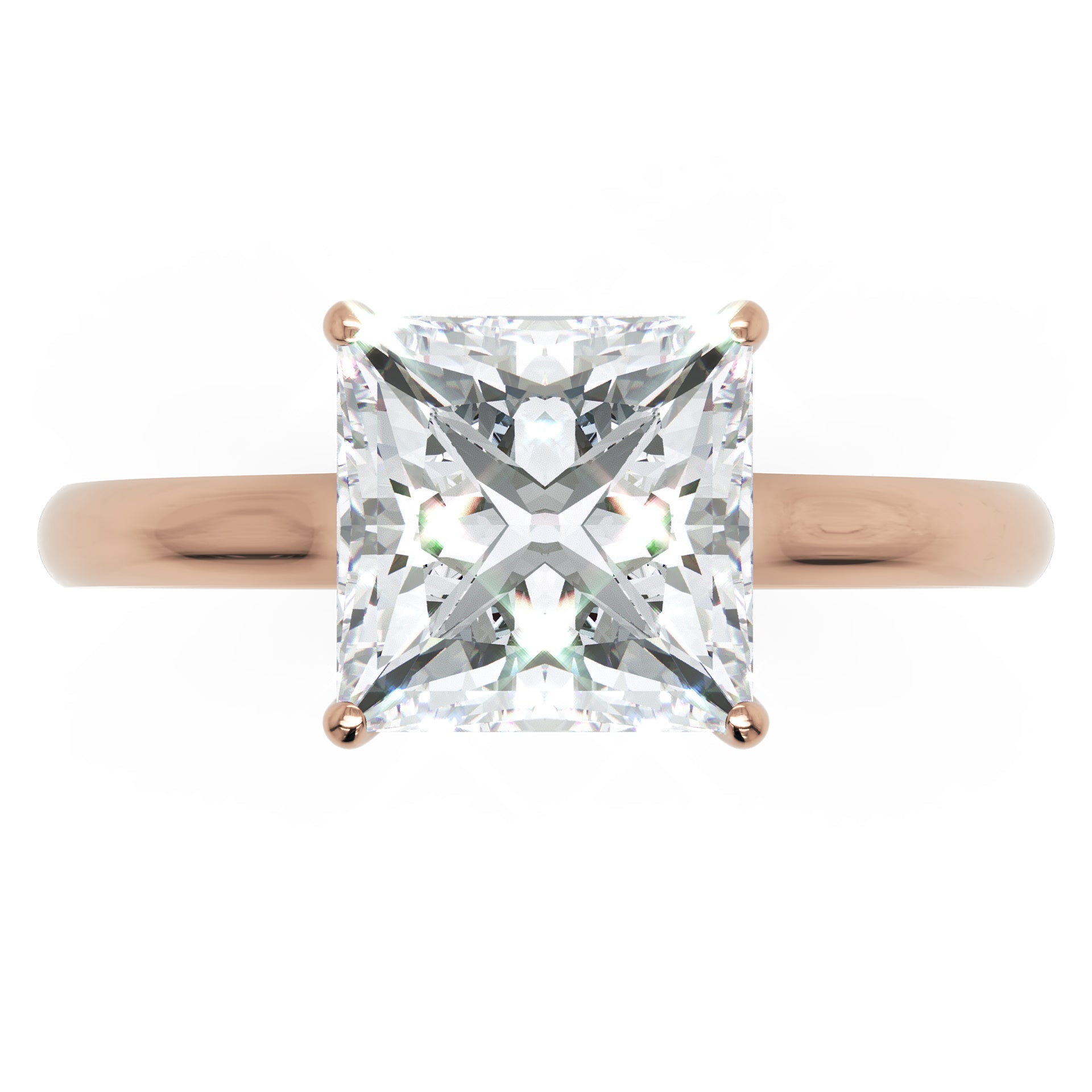 Inel de Logodnă Solitaire din Aur 14k cu Moissanite Princess de 2.15 ct din 14k Aur Roz - Castelo.ro