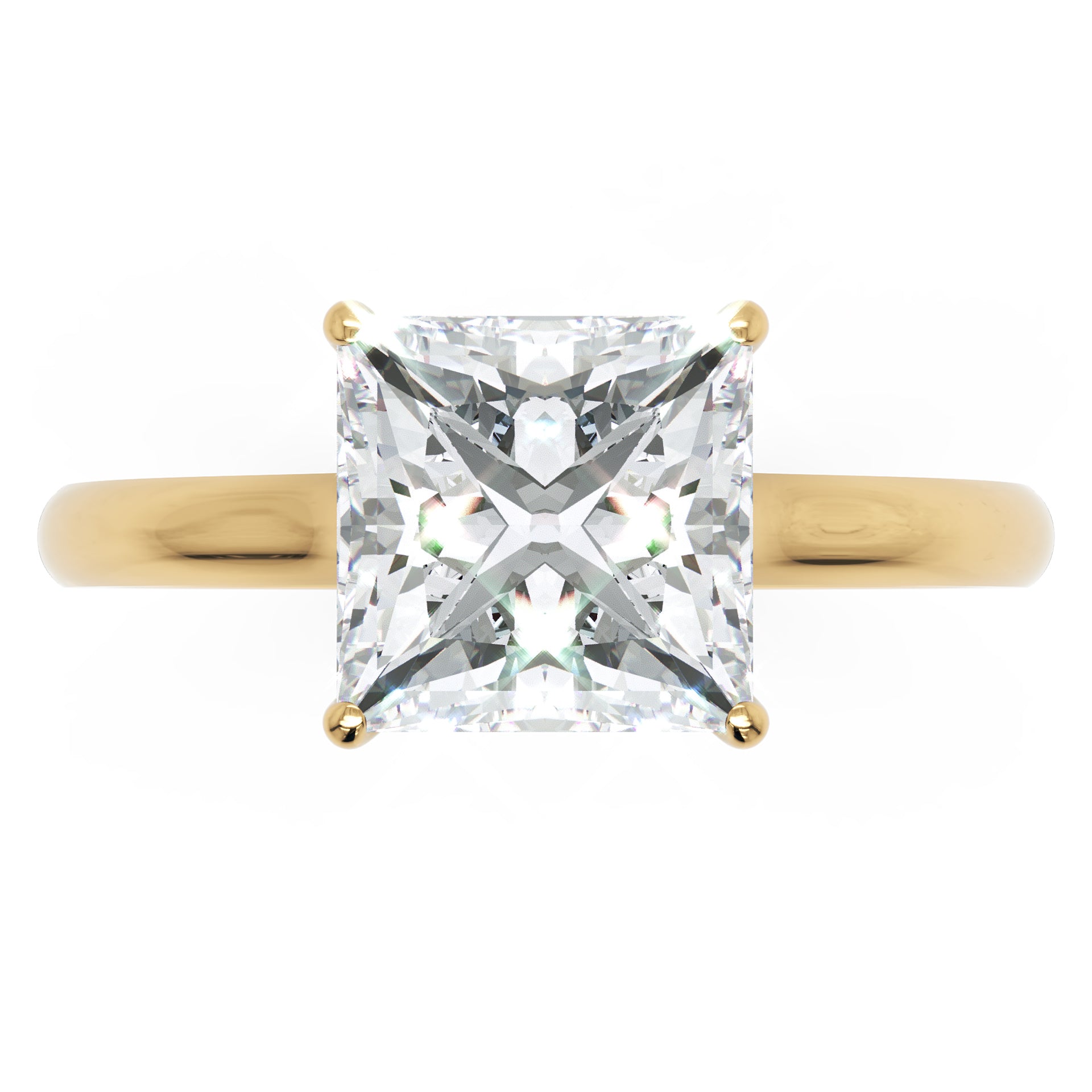 Inel de Logodnă Solitaire din Aur 14k cu Moissanite Princess de 2.15 ct din 14k Aur Galben - Castelo.ro