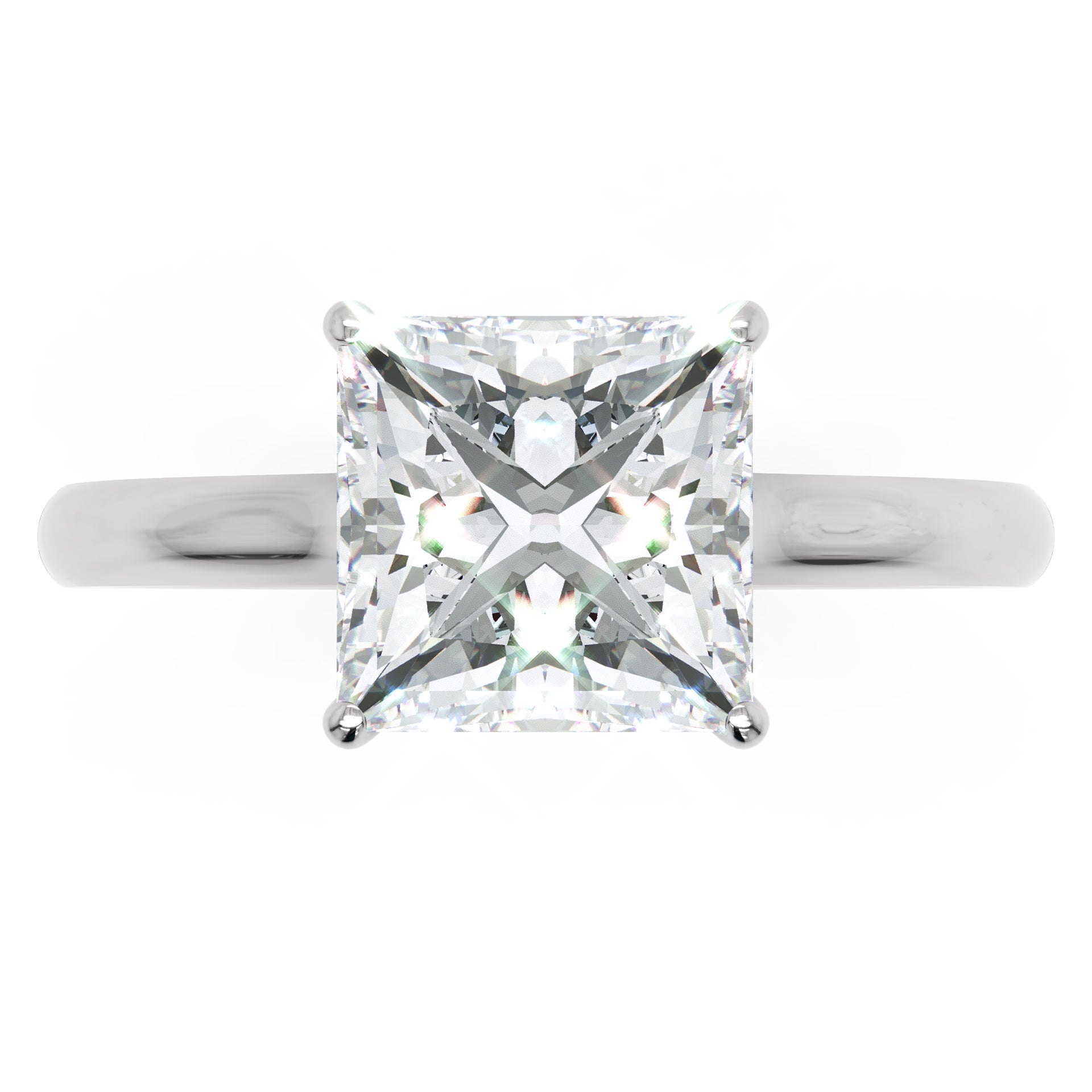 Inel de Logodnă Solitaire din Aur 14k cu Moissanite Princess de 2.15 ct din 14k Aur Alb - Castelo.ro