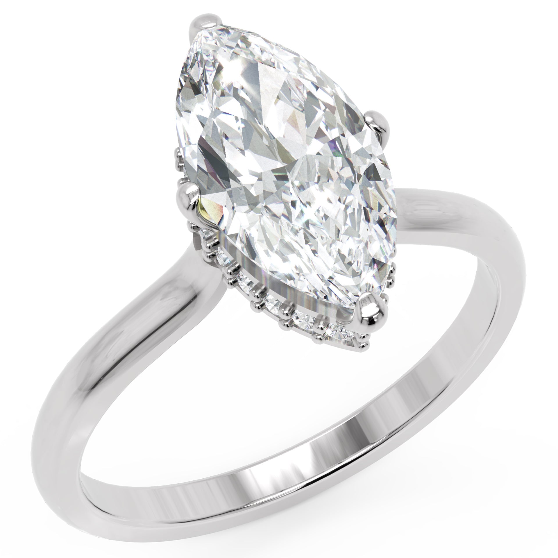 Inel de Logodnă Solitaire din Aur 14k cu Moissanite Marquise si Halo Ascuns de 1.48 ct din 14k Aur Alb - Castelo.ro