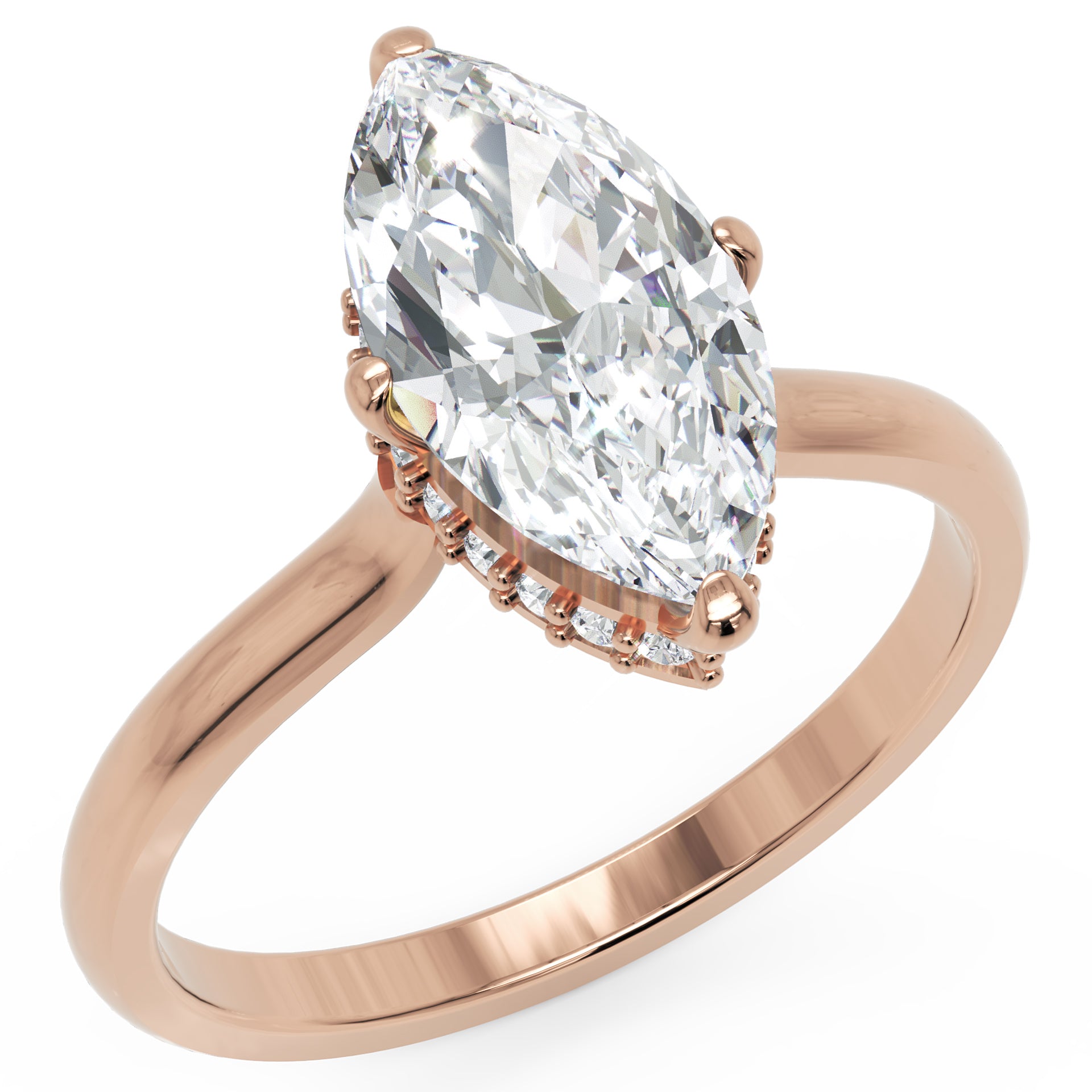 Inel de Logodnă Solitaire din Aur 14k cu Moissanite Marquise si Halo Ascuns de 1.48 ct din 14k Aur Roz - Castelo.ro
