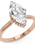 Inel de Logodnă Solitaire din Aur 14k cu Moissanite Marquise si Halo Ascuns de 1.48 ct din 14k Aur Roz - Castelo.ro