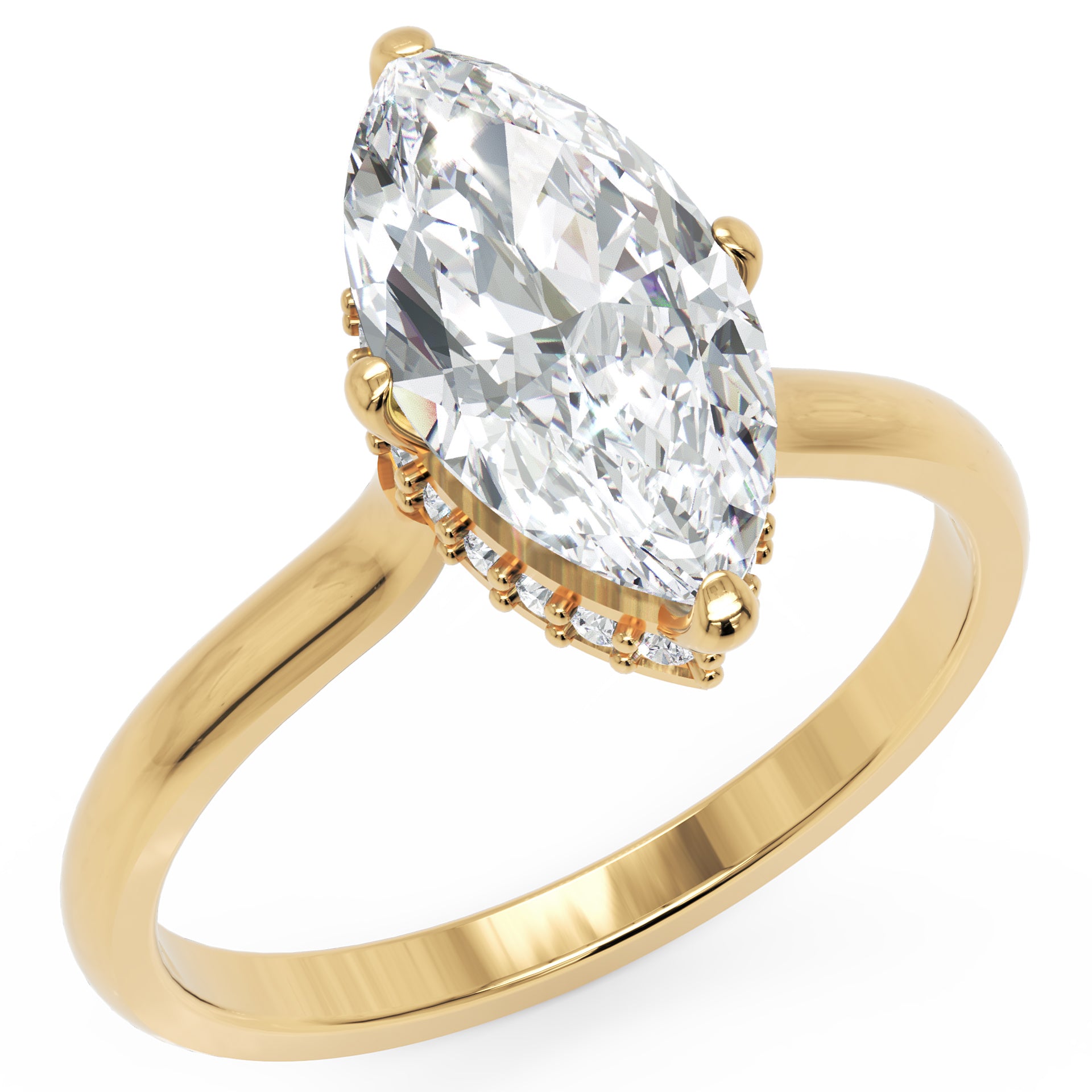 Inel de Logodnă Solitaire din Aur 14k cu Moissanite Marquise si Halo Ascuns de 1.48 ct din 14k Aur Galben - Castelo.ro