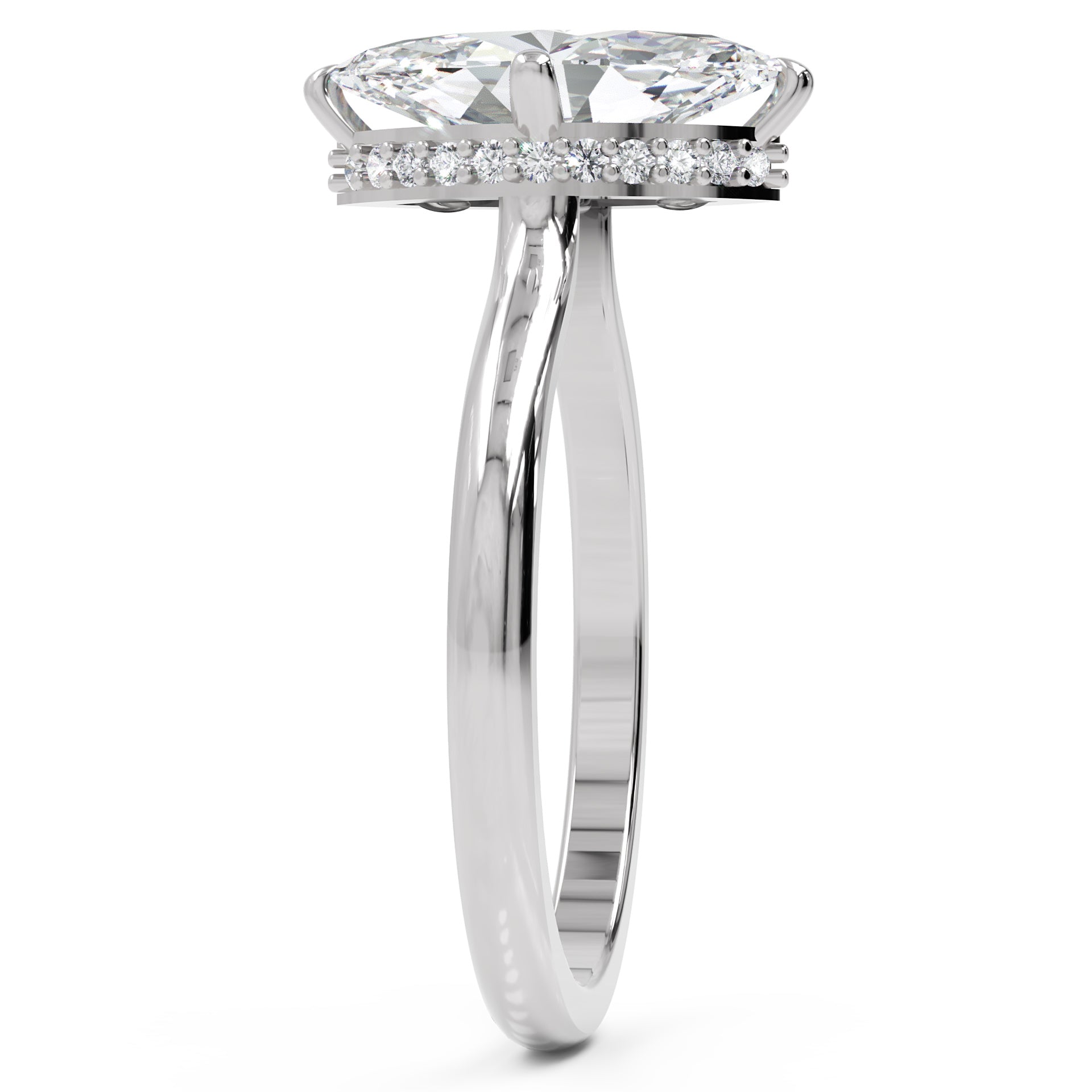 Inel de Logodnă Solitaire din Aur 14k cu Moissanite Marquise si Halo Ascuns de 1.48 ct din 14k Aur Alb - Castelo.ro