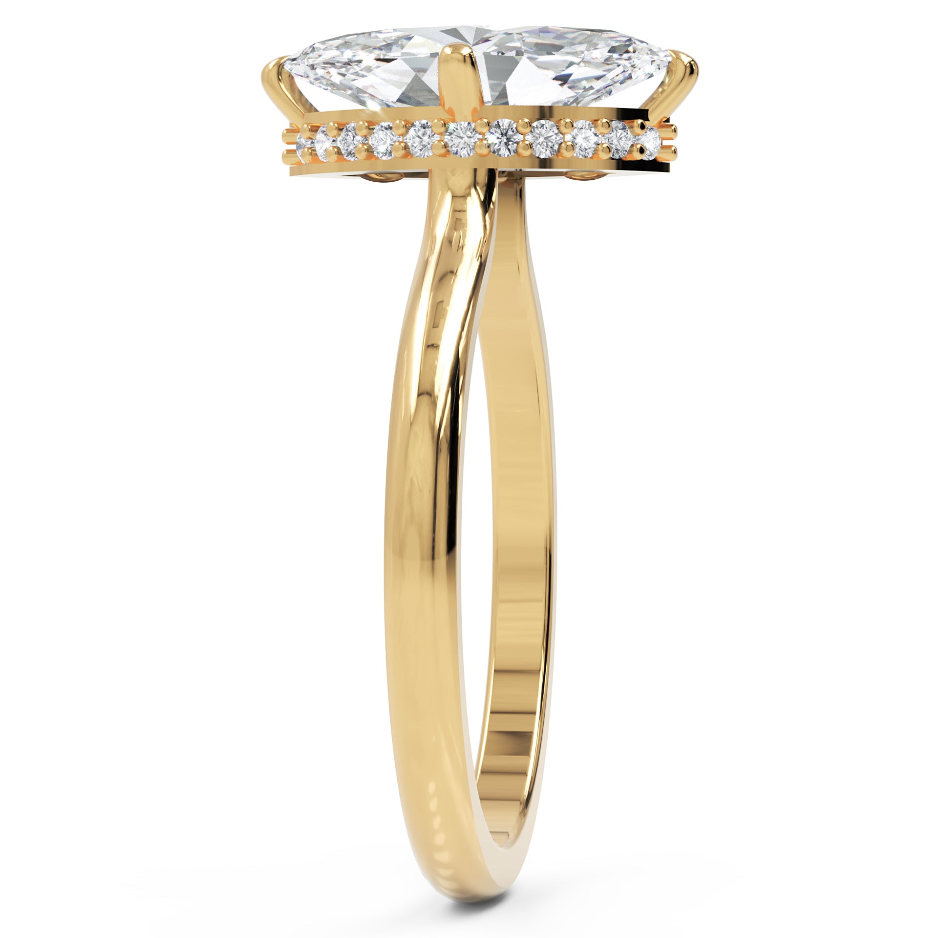Inel de Logodnă Solitaire din Aur 14k cu Moissanite Marquise si Halo Ascuns de 1.48 ct din 14k Aur Galben - Castelo.ro