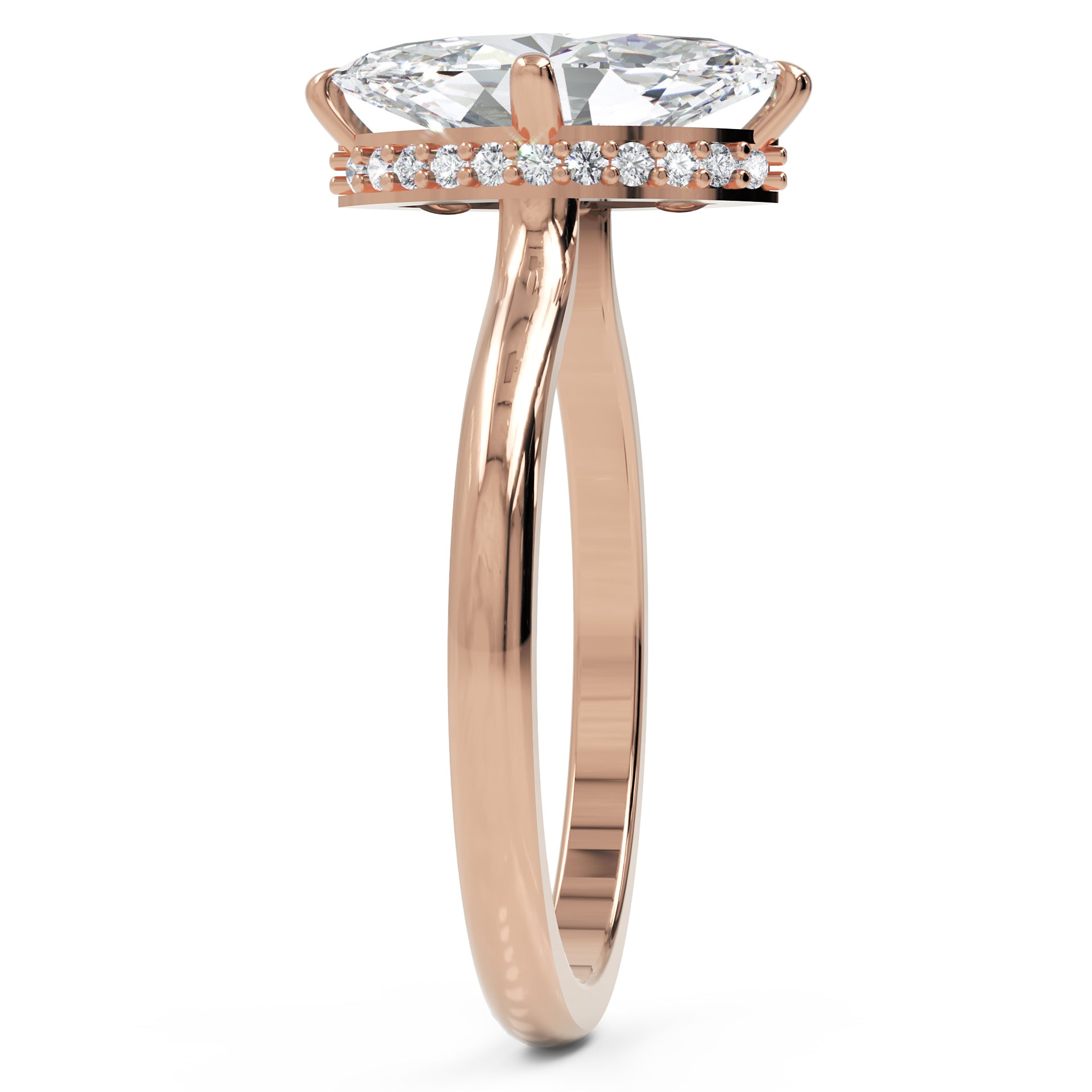 Inel de Logodnă Solitaire din Aur 14k cu Moissanite Marquise si Halo Ascuns de 1.48 ct din 14k Aur Roz - Castelo.ro
