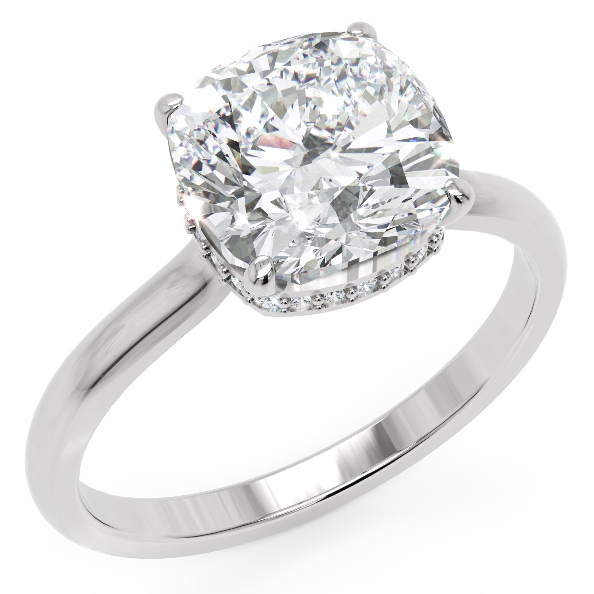 Inel de Logodnă Solitaire cu Halo Ascuns din Aur 14k cu Moissanite Cushion de 1.48 ct din 14k Aur Alb - Castelo.ro