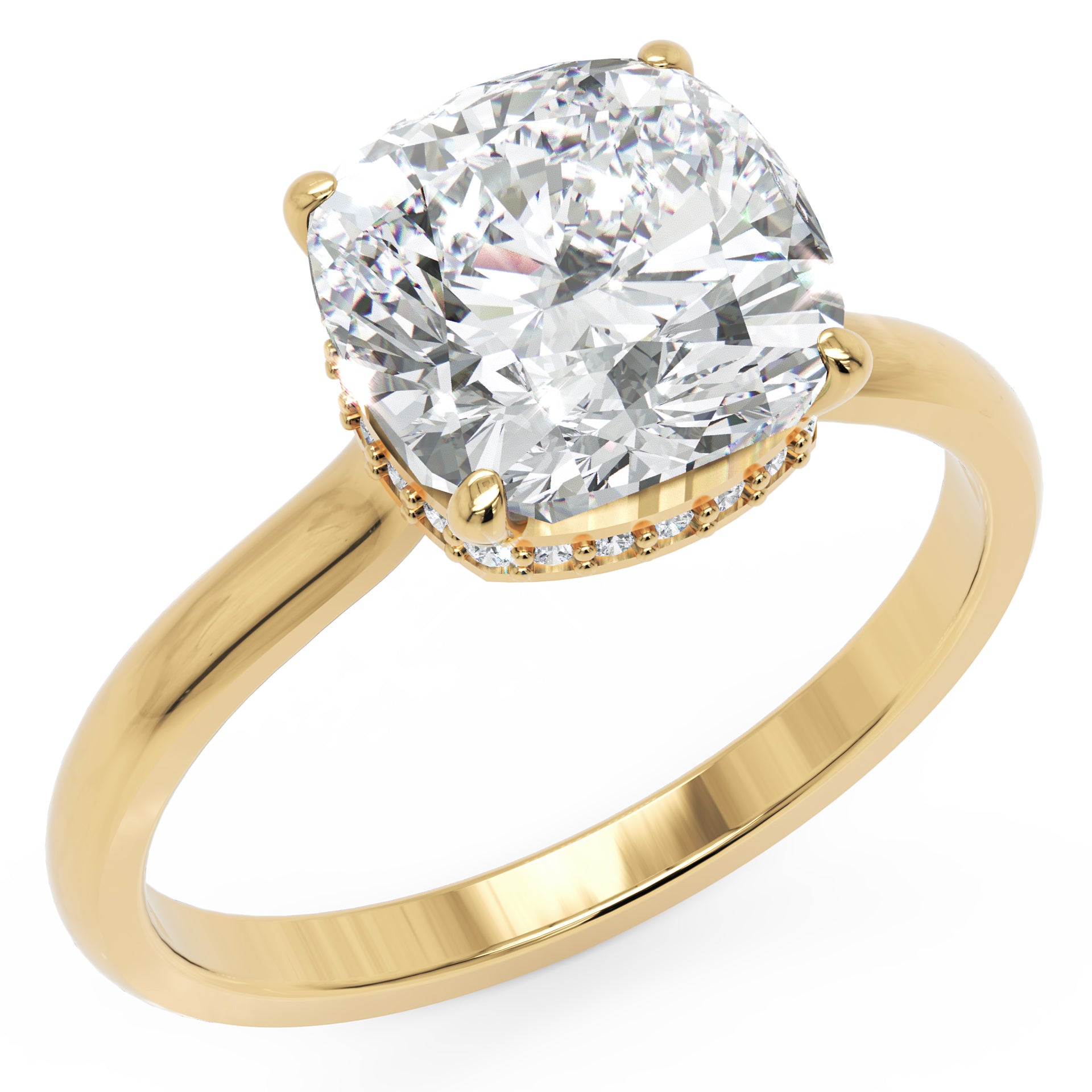 Inel de Logodnă Solitaire cu Halo Ascuns din Aur 14k cu Moissanite Cushion de 1.48 ct din 14k Aur Galben - Castelo.ro