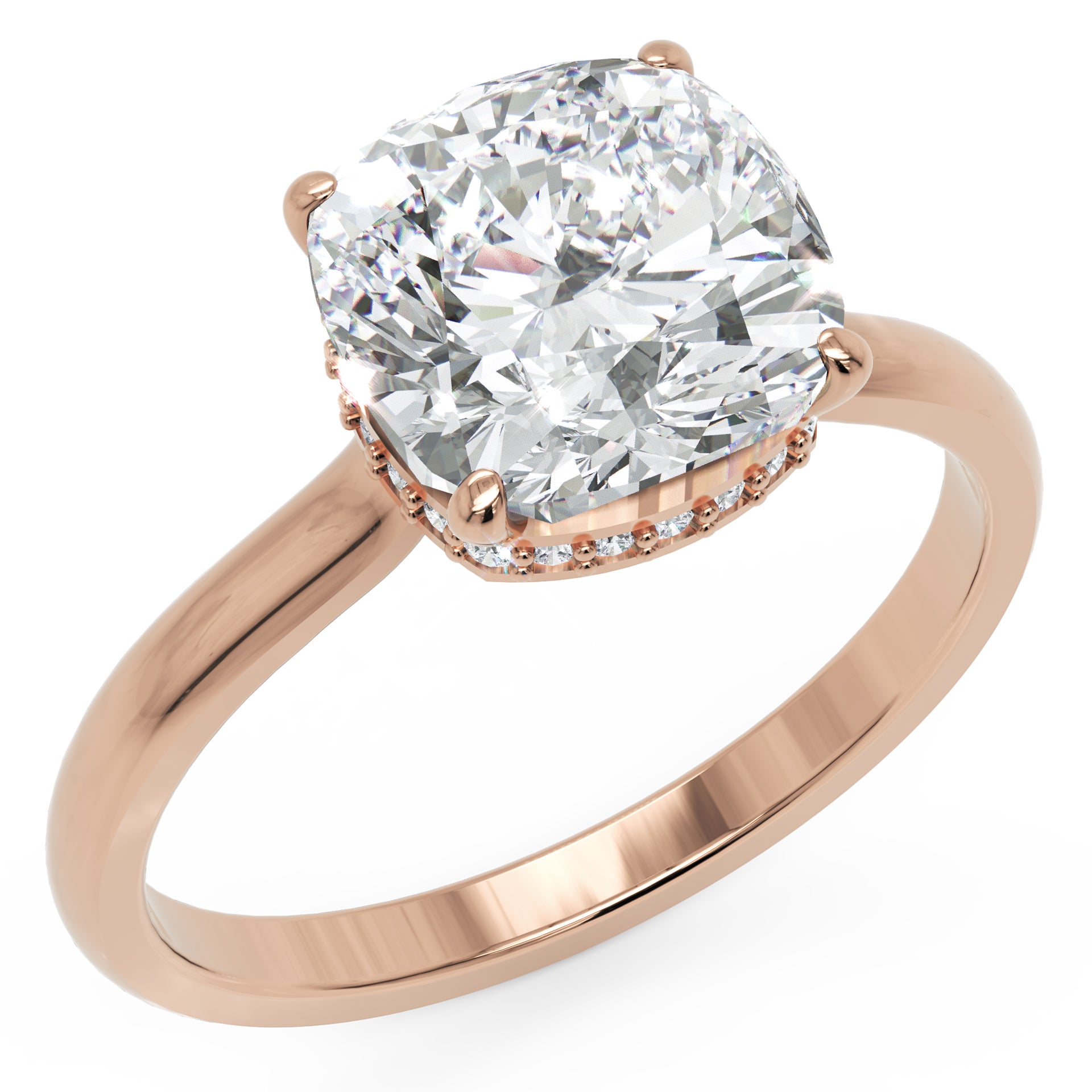 Inel de Logodnă Solitaire cu Halo Ascuns din Aur 14k cu Moissanite Cushion de 1.48 ct din 14k Aur Roz - Castelo.ro