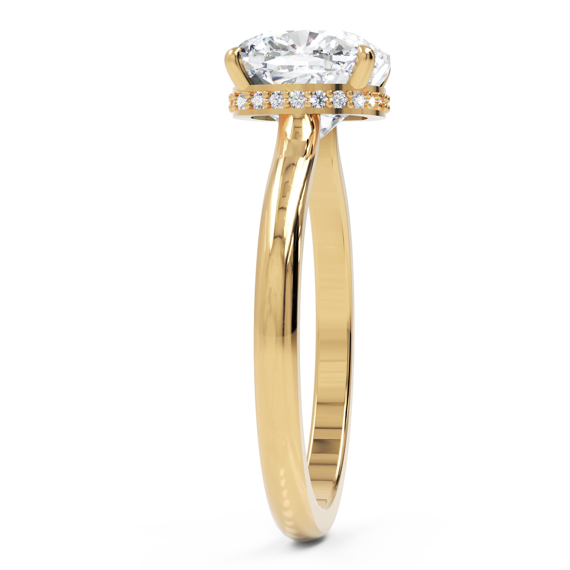 Inel de Logodnă Solitaire cu Halo Ascuns din Aur 14k cu Moissanite Cushion de 1.48 ct din 14k Aur Galben - Castelo.ro