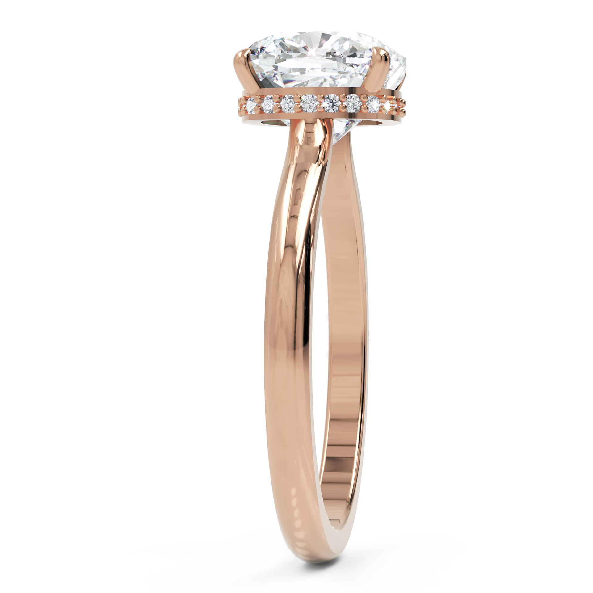 Inel de Logodnă Solitaire cu Halo Ascuns din Aur 14k cu Moissanite Cushion de 1.48 ct din 14k Aur Roz - Castelo.ro