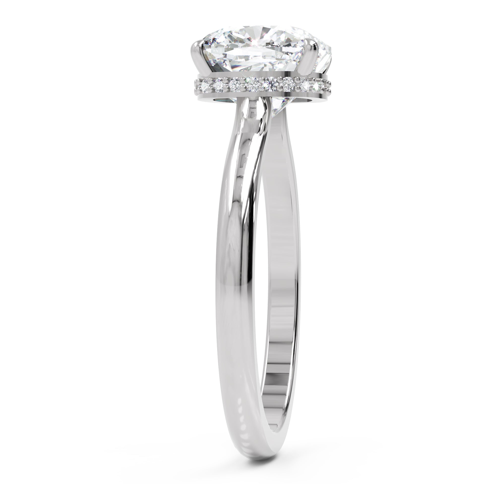 Inel de Logodnă Solitaire cu Halo Ascuns din Aur 14k cu Moissanite Cushion de 1.48 ct din 14k Aur Alb - Castelo.ro