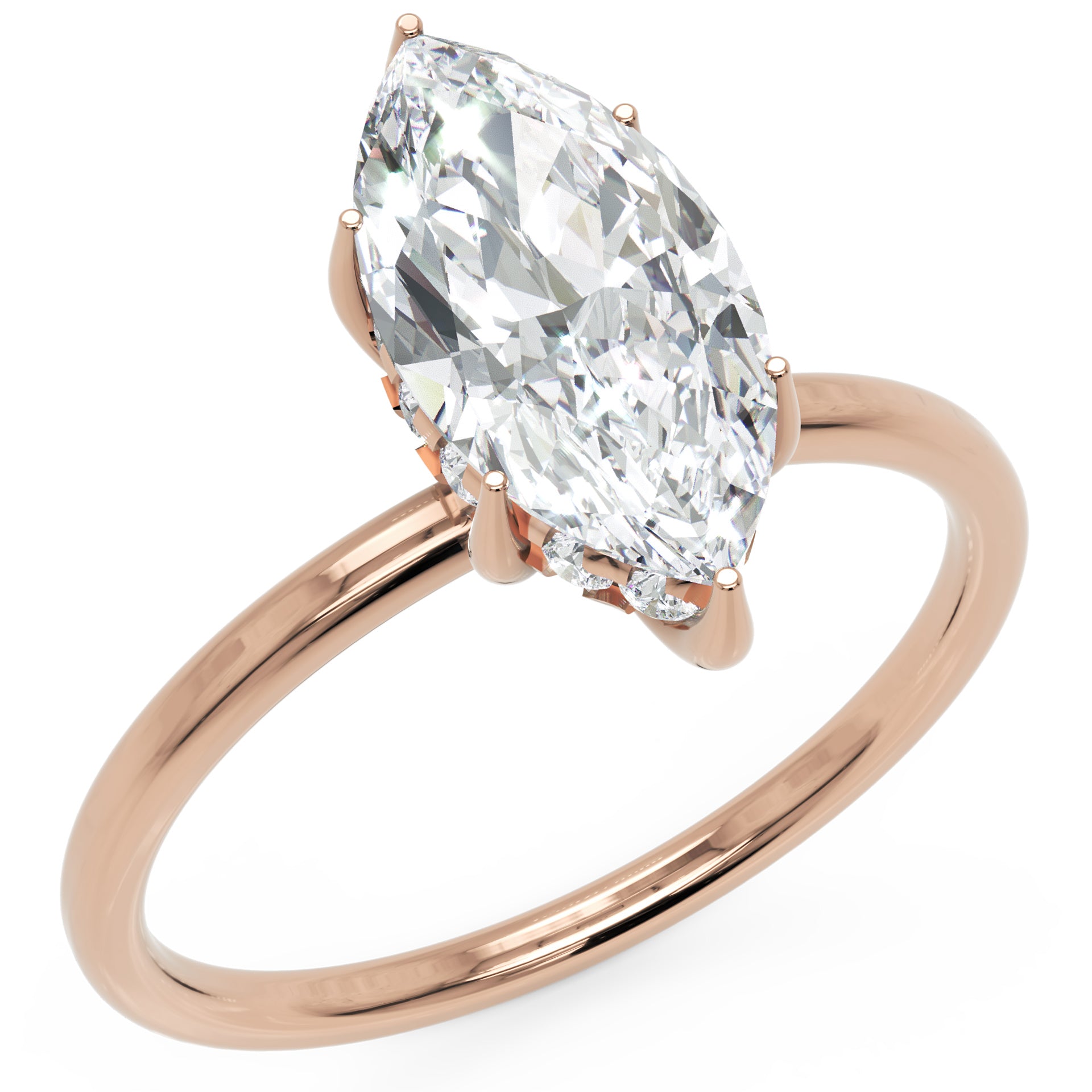 Inel de Logodnă Solitaire Halo Ascuns din Aur 18k cu Diamant Creat în Laborator Marquise de 1.41 ct