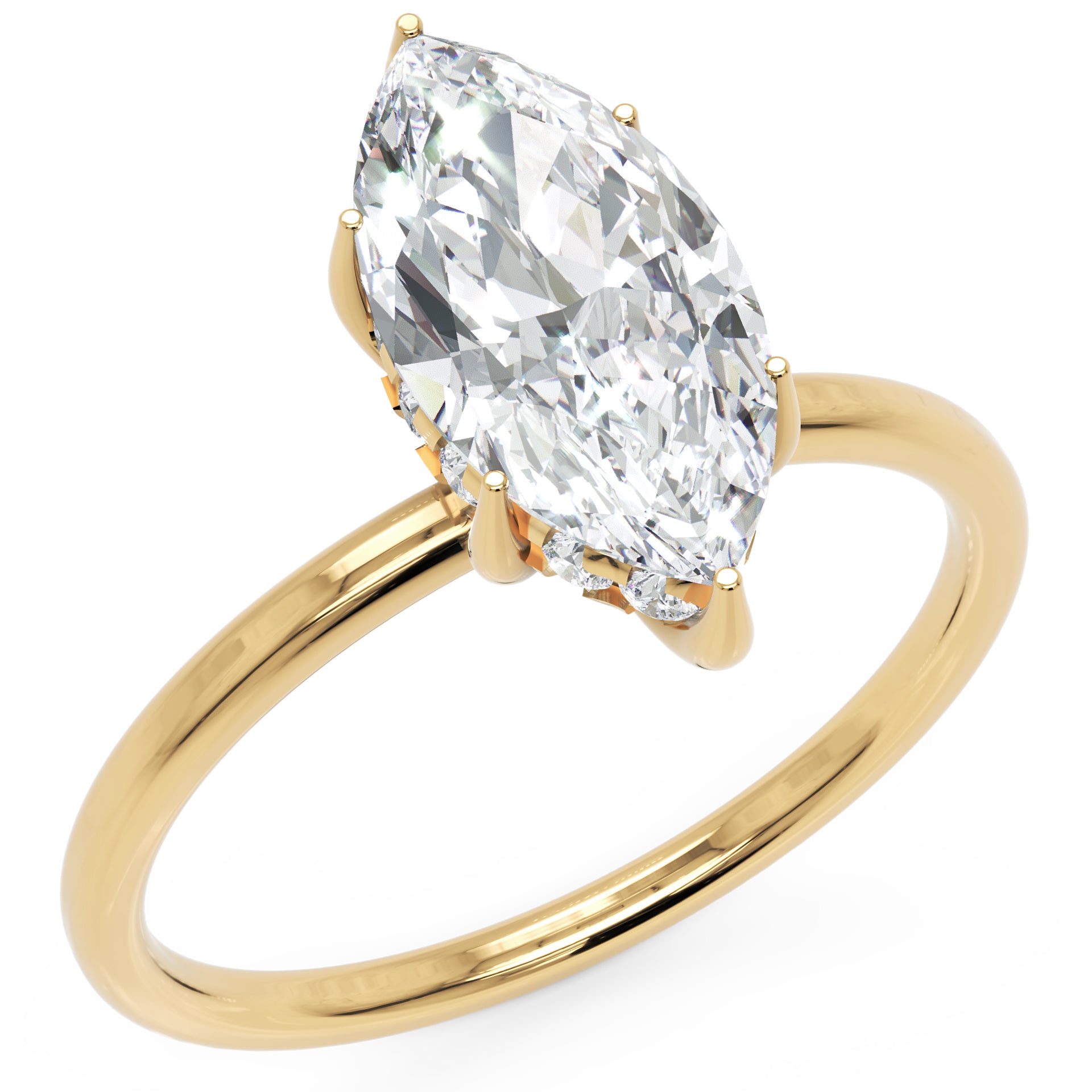 Inel de Logodnă Solitaire Halo Ascuns din Aur 18k cu Diamant Creat în Laborator Marquise de 1.41 ct