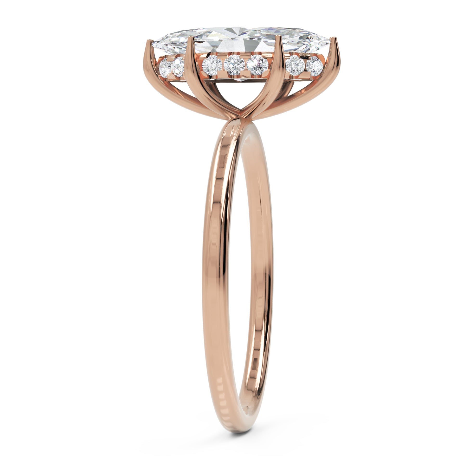 Inel de Logodnă Solitaire Halo Ascuns din Aur 18k cu Diamant Creat în Laborator Marquise de 1.41 ct