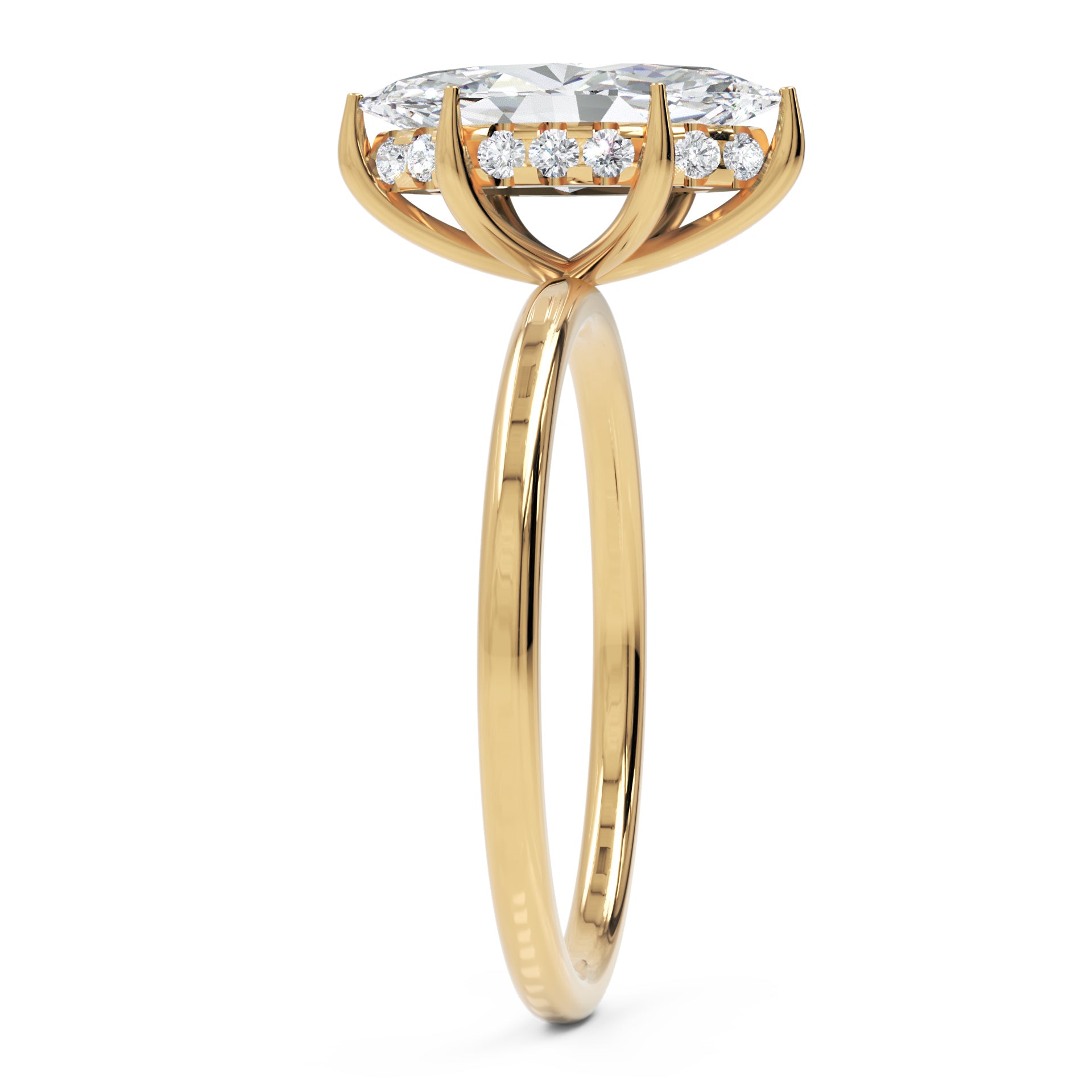 Inel de Logodnă Solitaire Halo Ascuns din Aur 18k cu Diamant Creat în Laborator Marquise de 1.41 ct