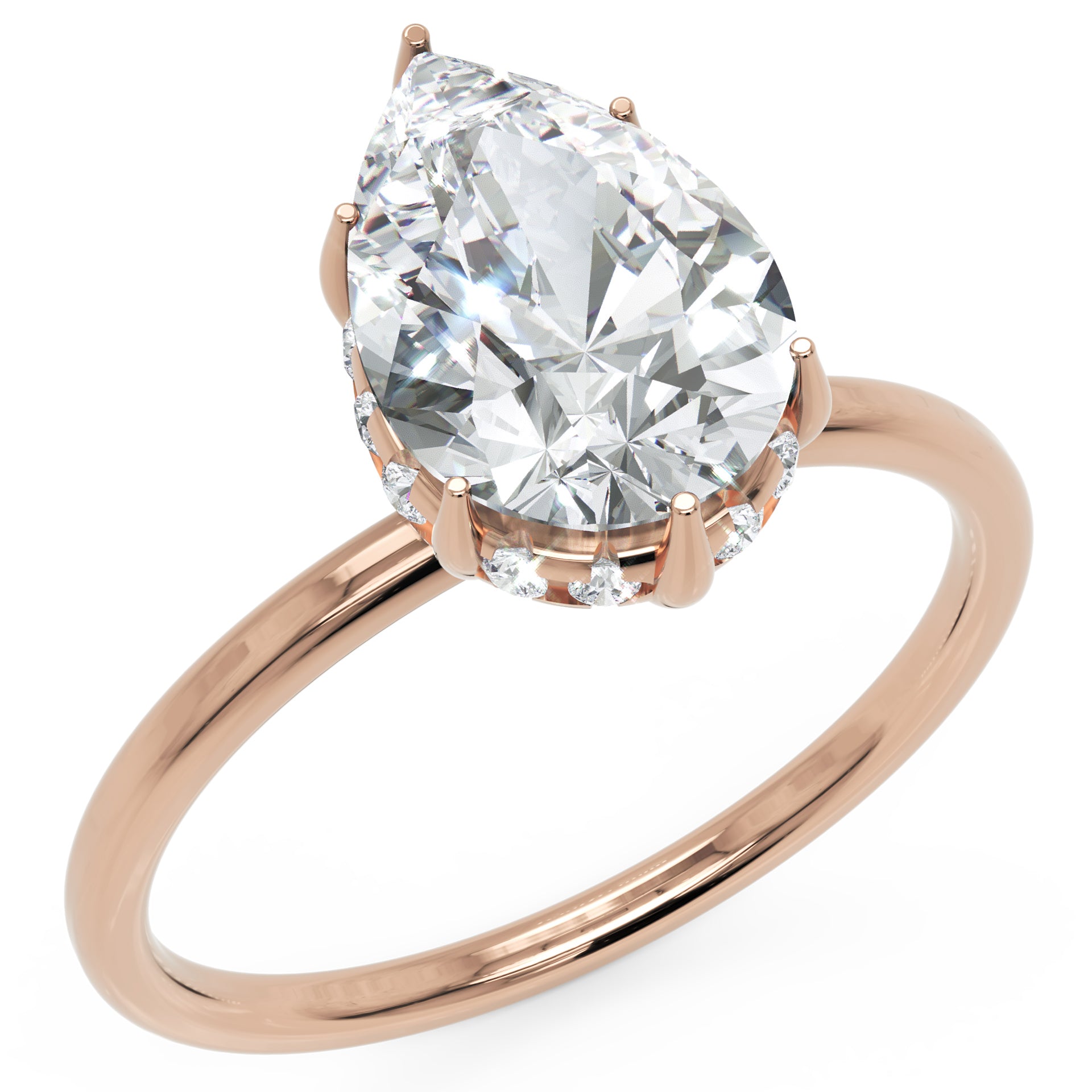 Inel de Logodnă Solitaire Halo Ascuns din Aur 14k cu Diamant Creat în Laborator Lacrimă de 1.81 ct