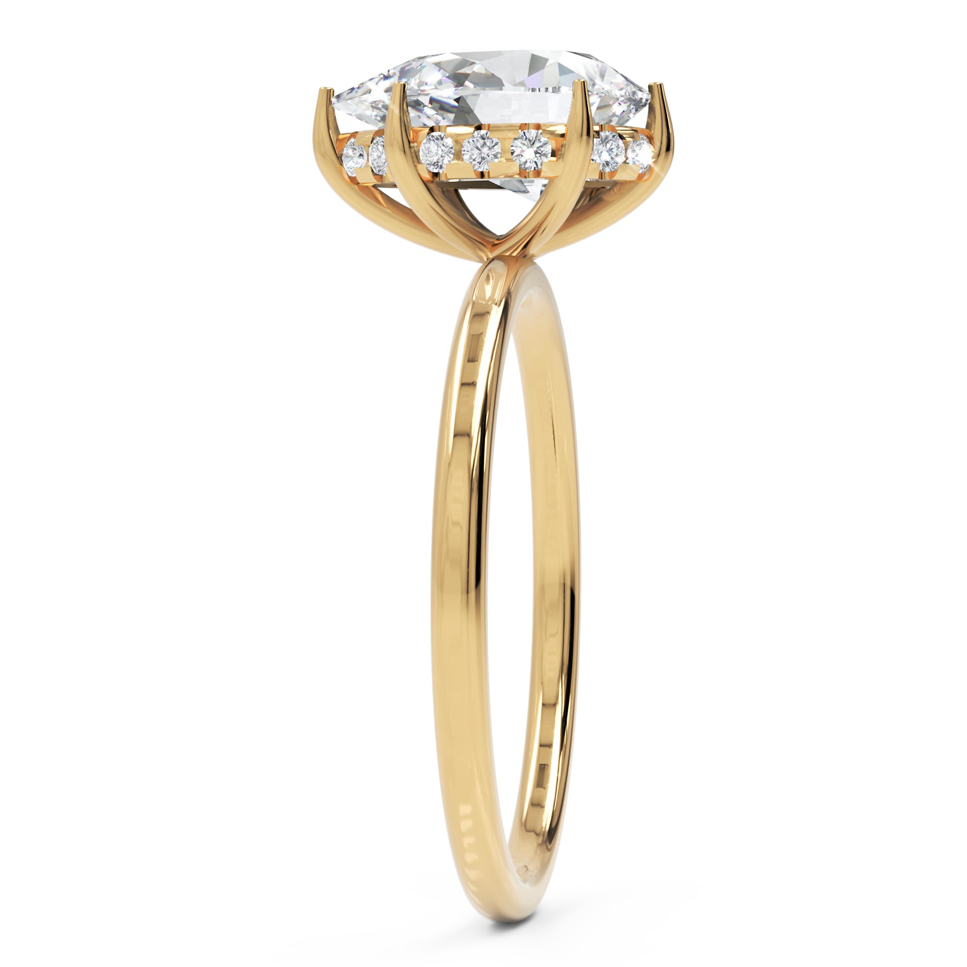 Inel de Logodnă Solitaire Halo Ascuns din Aur 14k cu Diamant Creat în Laborator Lacrimă de 1.81 ct