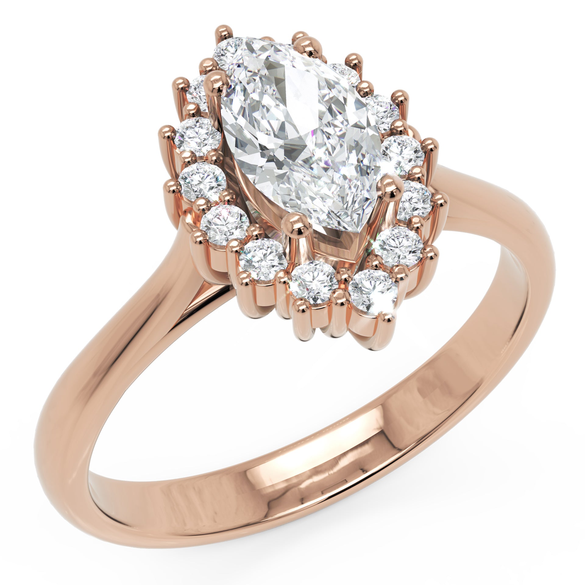 Inel de Logodnă Solitaire din Aur 14k cu Diamant Creat în Laborator Marquise si Halo de 0.64 ct