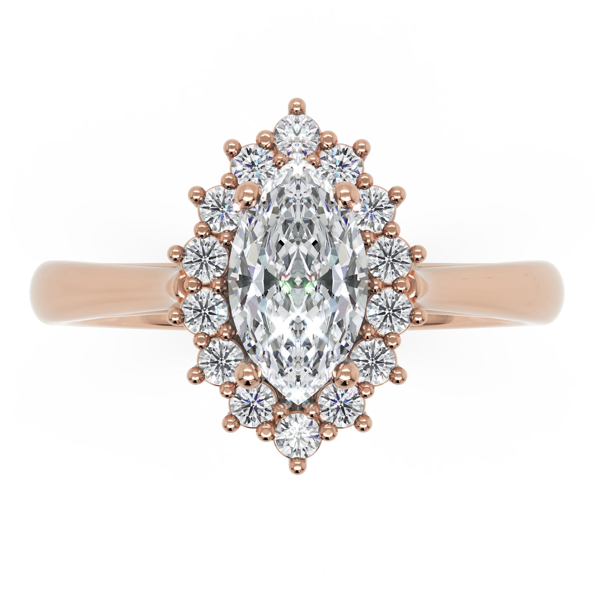 Inel de Logodnă Solitaire din Aur 14k cu Diamant Creat în Laborator Marquise si Halo de 0.64 ct