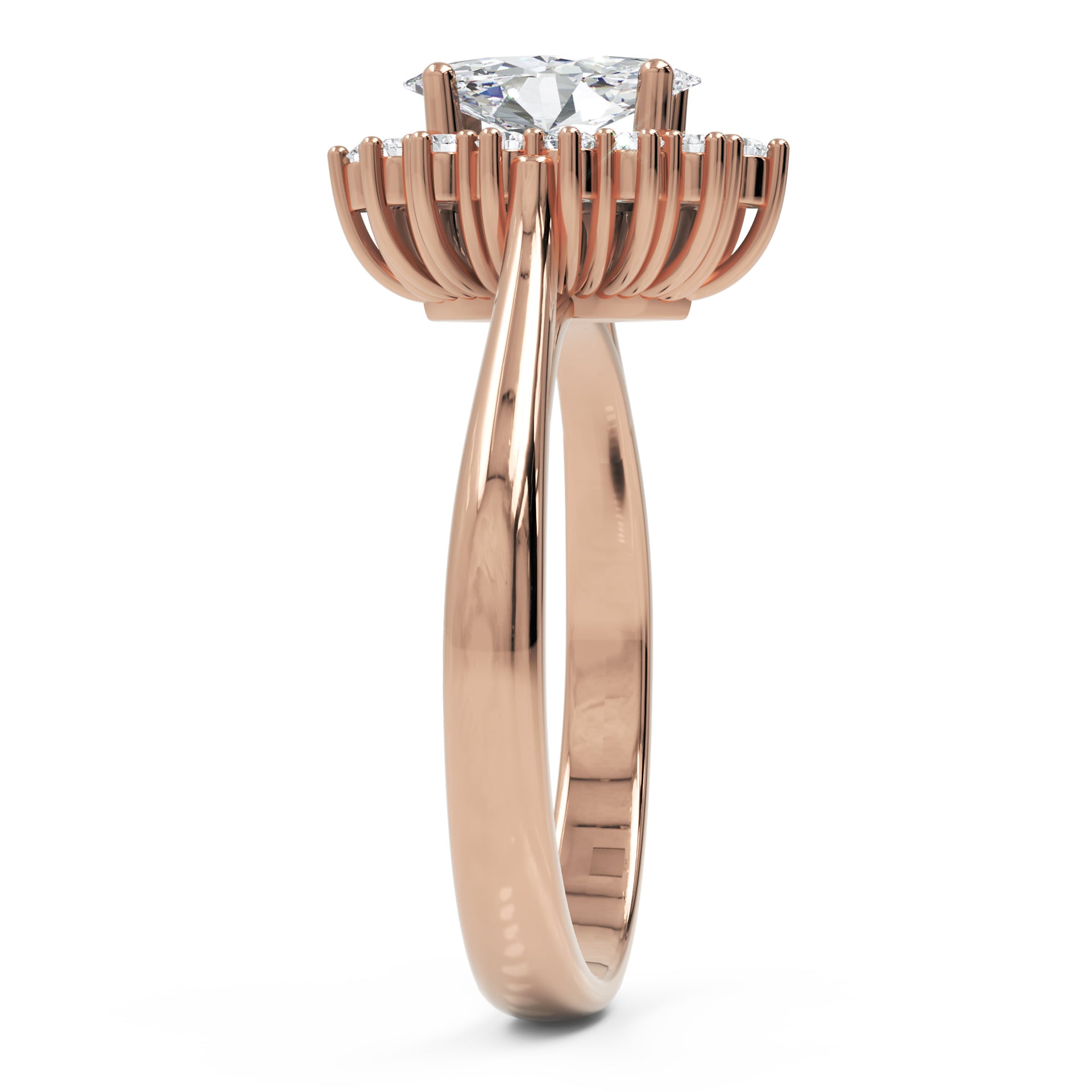 Inel de Logodnă Solitaire din Aur 14k cu Diamant Creat în Laborator Marquise si Halo de 0.64 ct