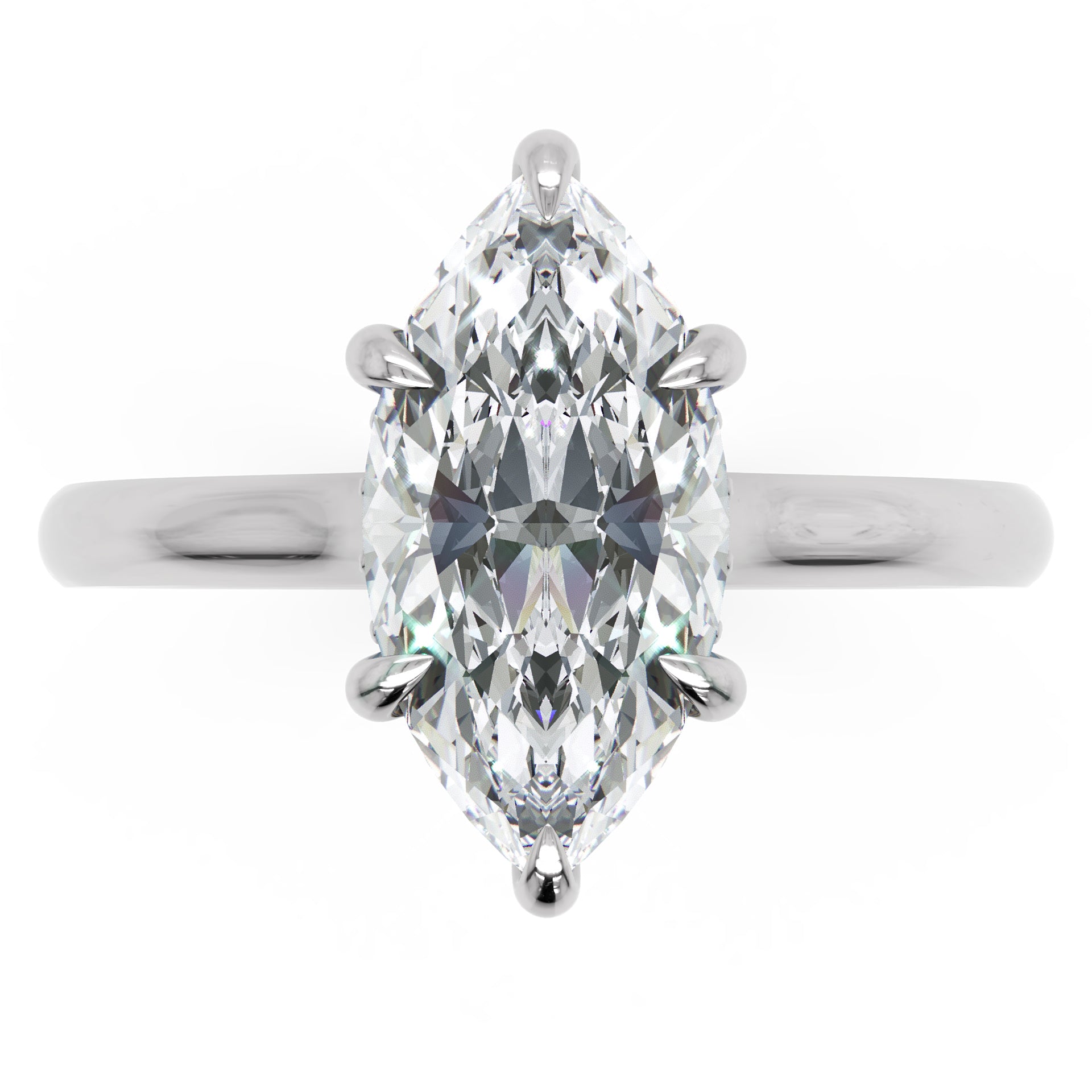 Inel de Logodnă Solitaire cu Halo Ascuns din Aur 14k cu Diamant Natural Marquise de 1.48 ct din 14k Aur Alb - Castelo.ro