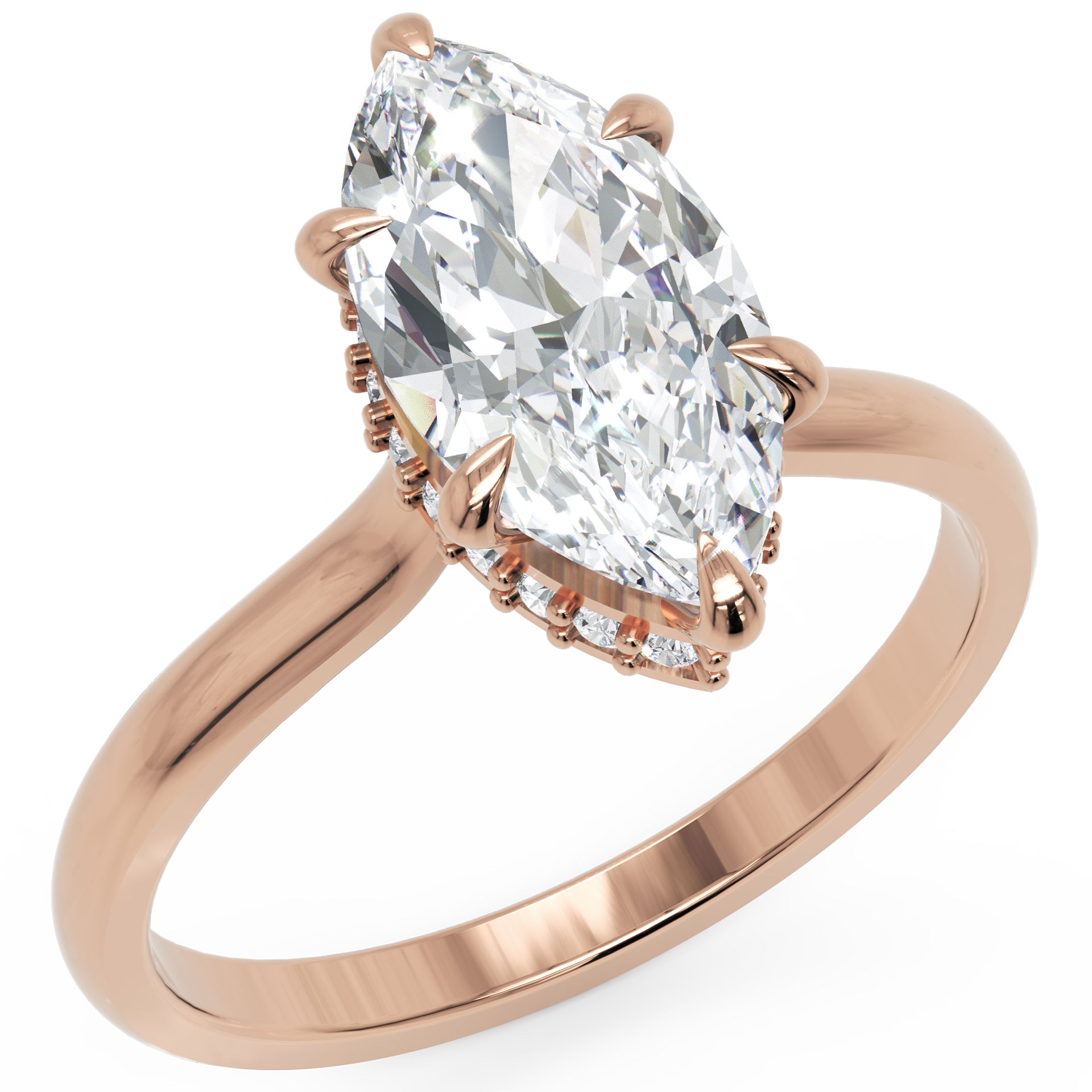 Inel de Logodnă Solitaire din Aur 14k cu Diamant Creat în Laborator Marquise si Halo Ascuns de 1.48 ct din 14k Aur Roz - Castelo.ro