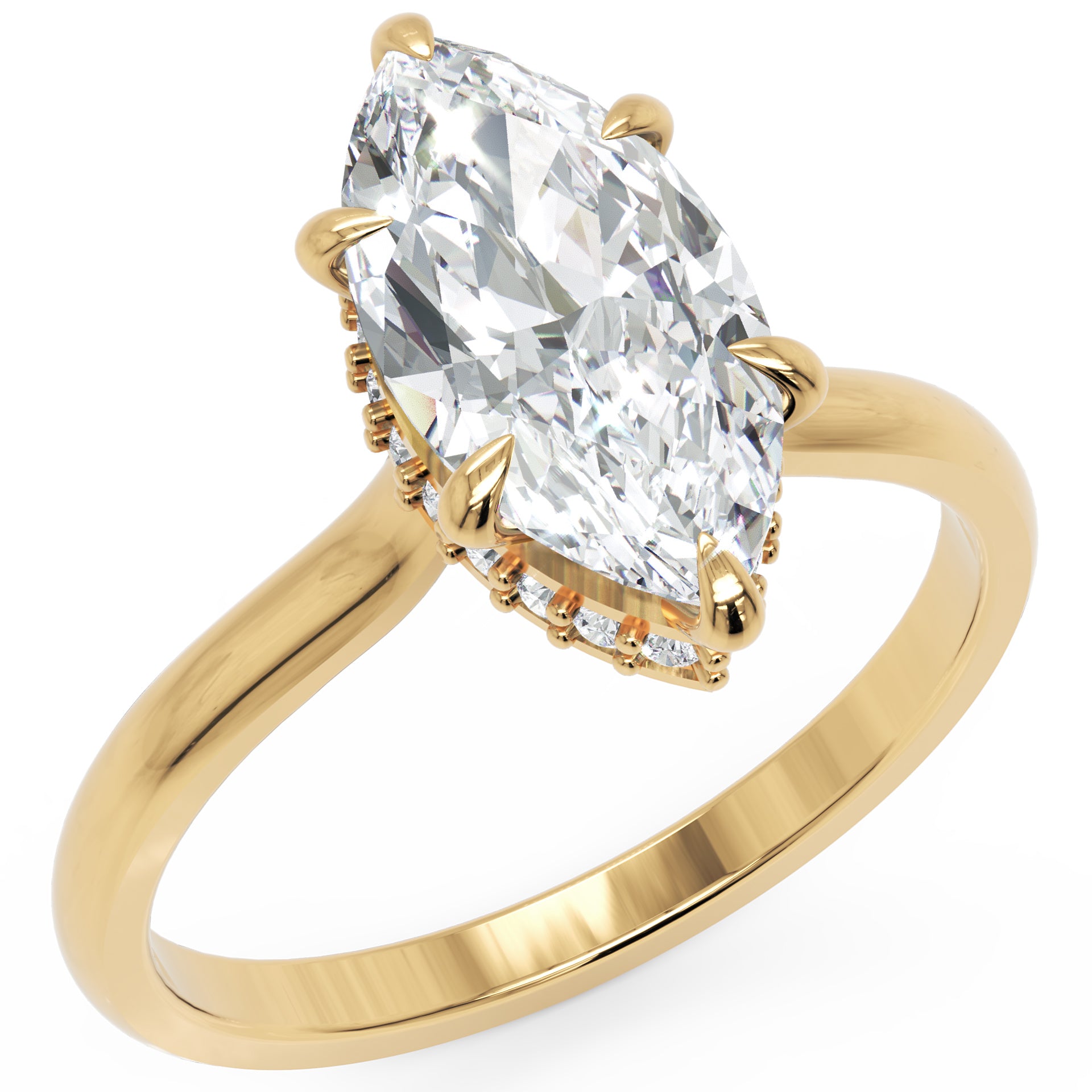 Inel de Logodnă Solitaire din Aur 18k cu Diamant Creat în Laborator Marquise si Halo Ascuns de 1.48 ct din 18k Aur Galben - Castelo.ro