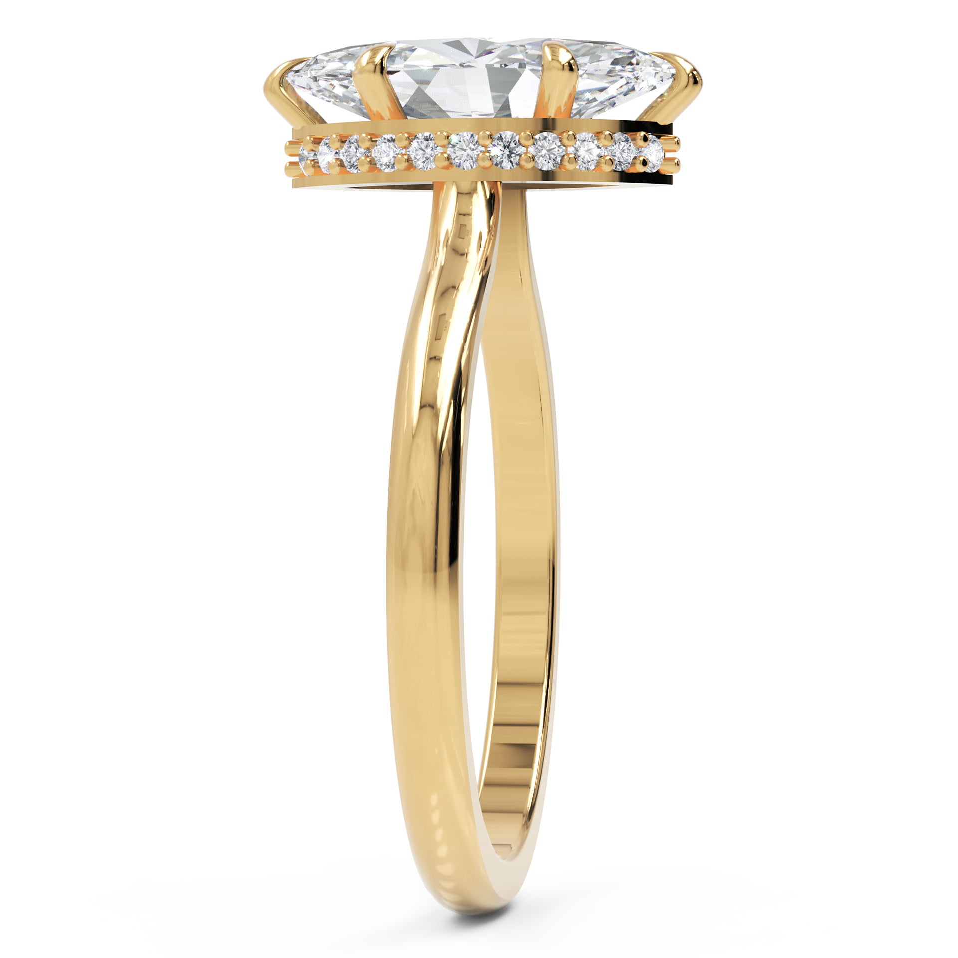 Inel de Logodnă Solitaire din Aur 14k cu Diamant Creat în Laborator Marquise si Halo Ascuns de 1.48 ct din 14k Aur Galben - Castelo.ro