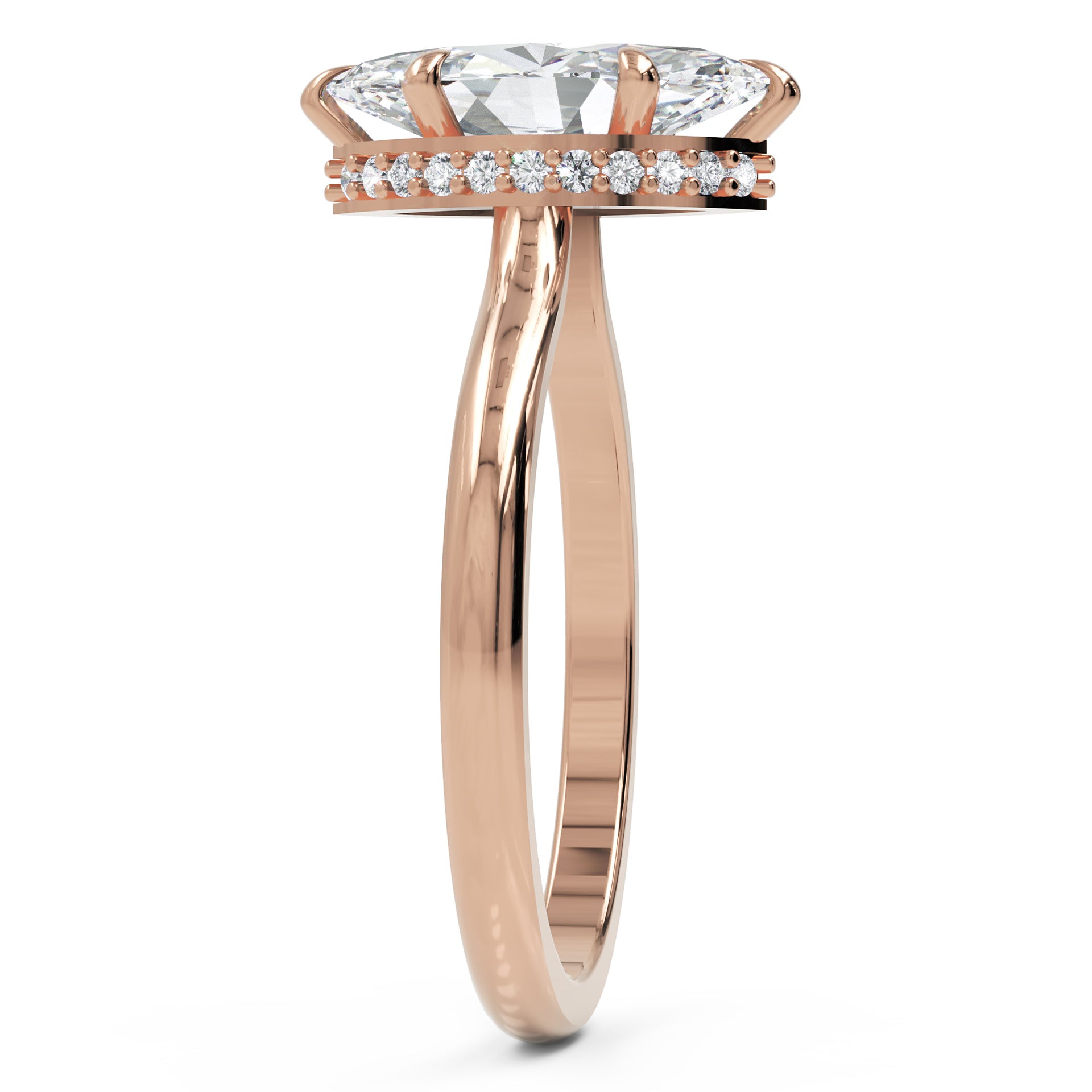 Inel de Logodnă Solitaire din Aur 14k cu Diamant Creat în Laborator Marquise si Halo Ascuns de 1.48 ct din 14k Aur Roz - Castelo.ro