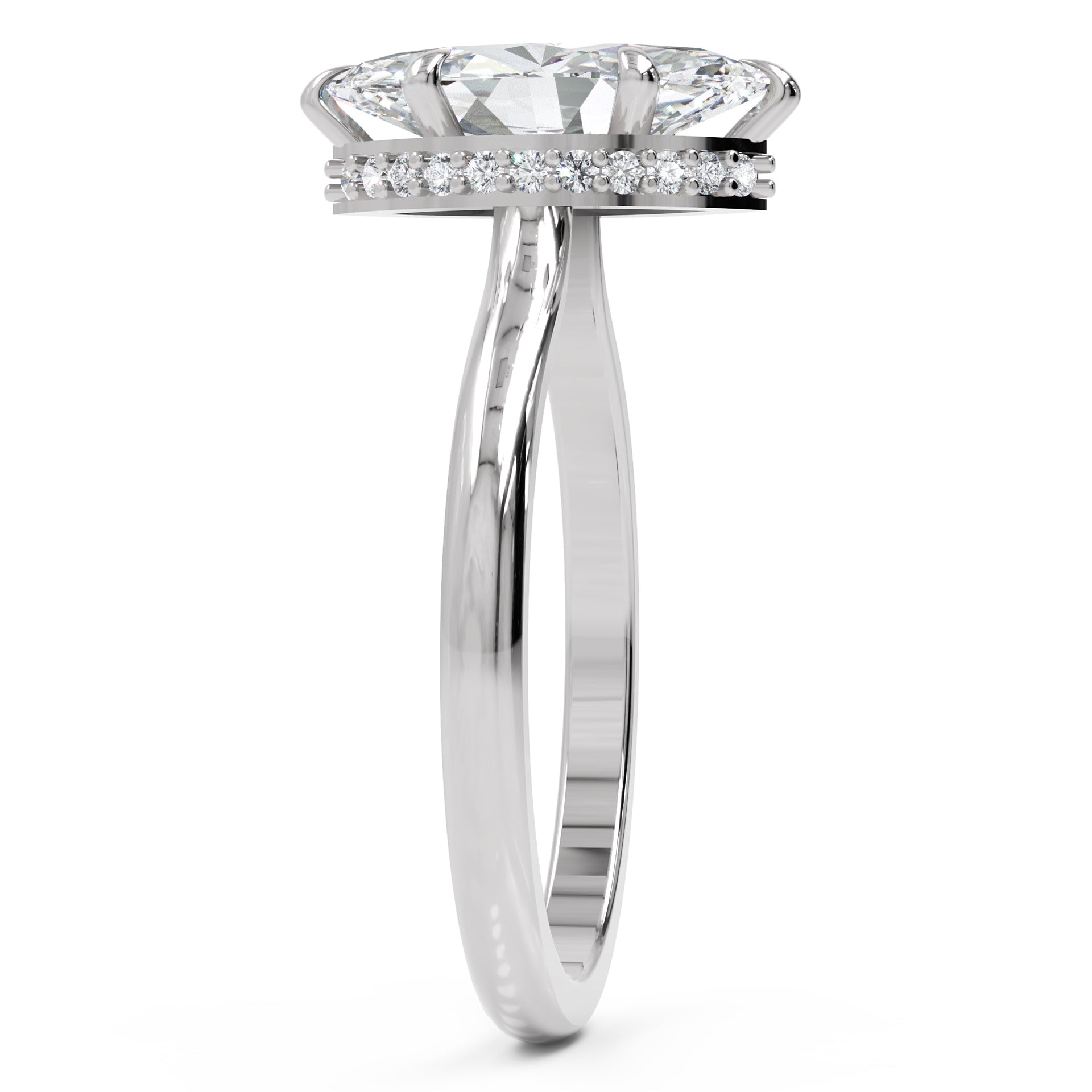 Inel de Logodnă Solitaire cu Halo Ascuns din Aur 18k cu Diamant Natural Marquise de 1.48 ct din Platina - Castelo.ro