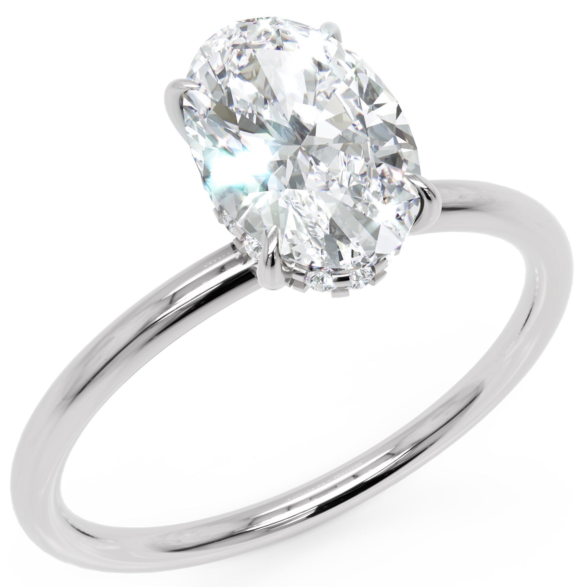 Inel de Logodnă Solitaire Oval cu Halo Ascuns din Aur 14k cu Moissanite de 1.2 ct din 14k Aur Alb - Castelo.ro