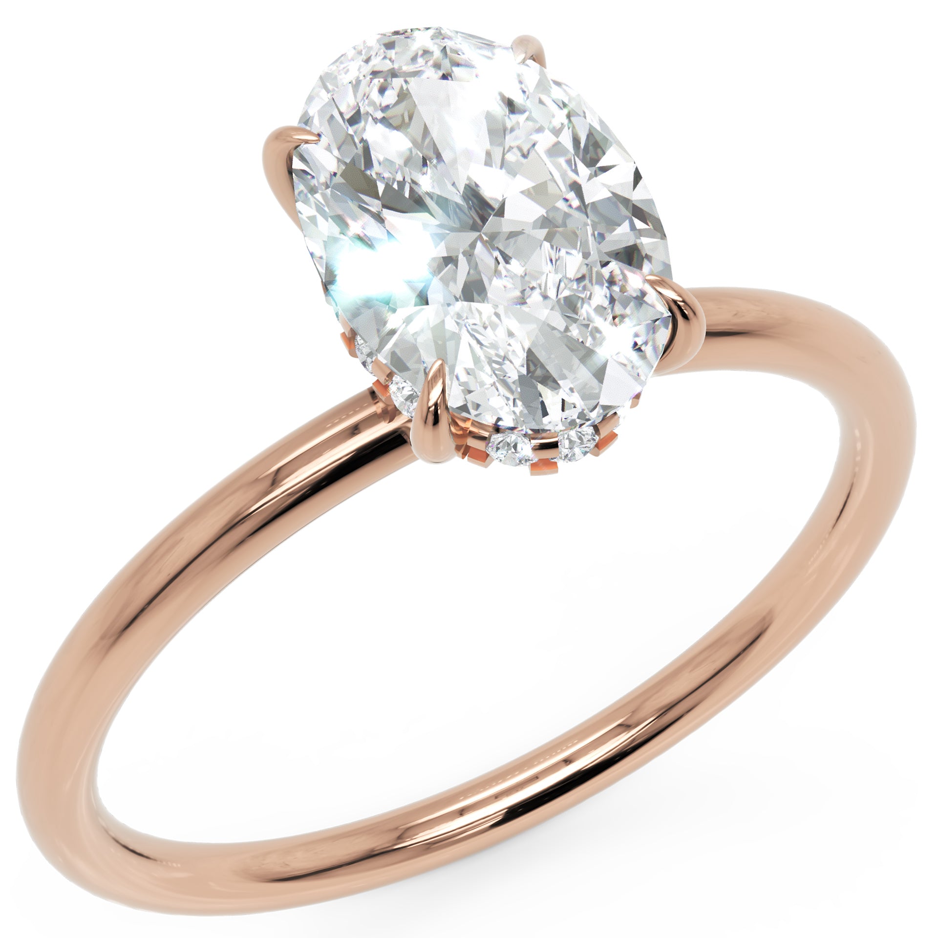 Inel de Logodnă Solitaire Oval cu Halo Ascuns din Aur 18k cu Diamant Natural de 1.2 ct din 18k Aur Roz - Castelo.ro