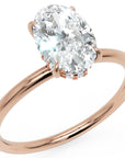 Inel de Logodnă Solitaire Oval cu Halo Ascuns din Aur 18k cu Diamant Natural de 1.2 ct din 18k Aur Roz - Castelo.ro