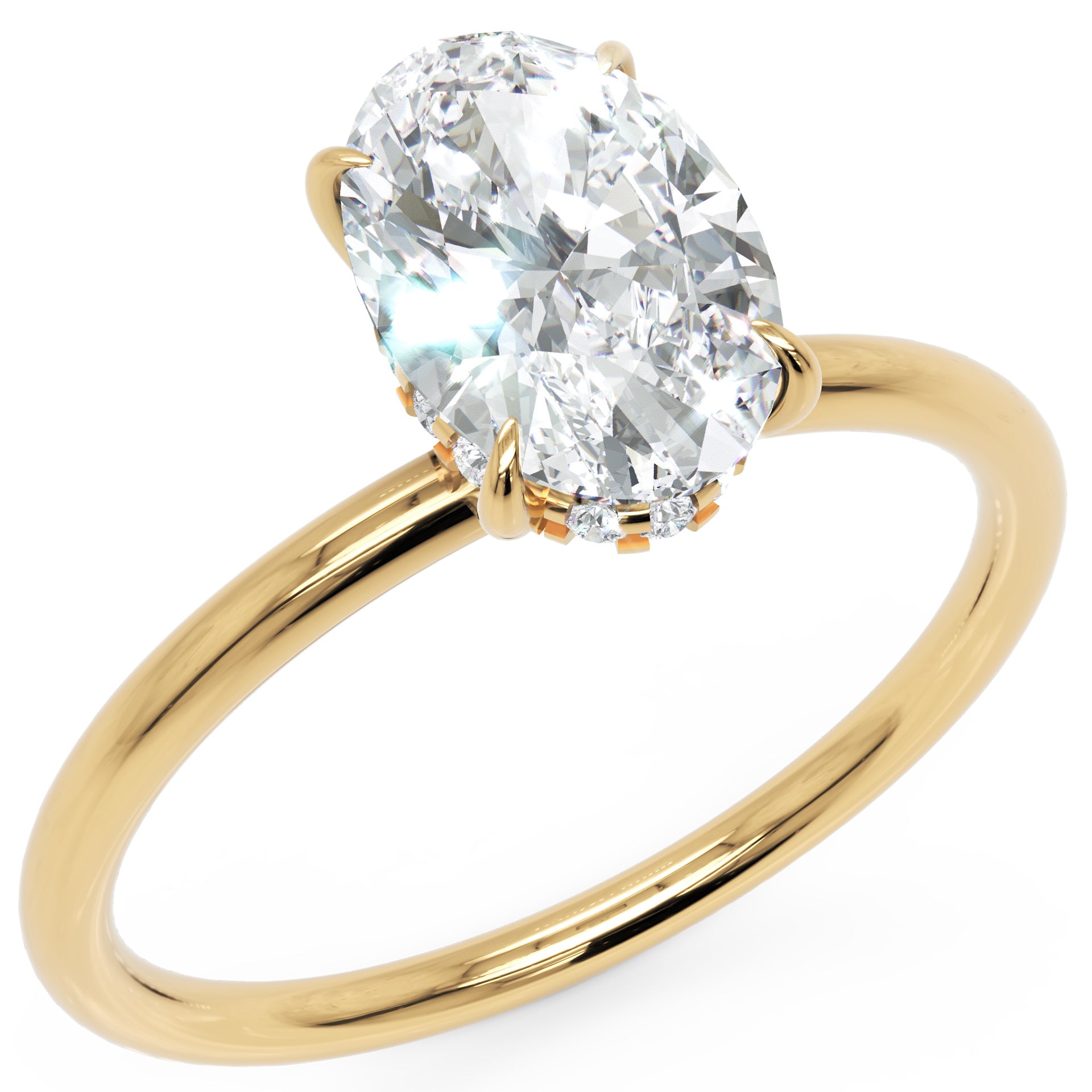 Inel de Logodnă Solitaire Oval cu Halo Ascuns din Aur 14k cu Diamant Creat în Laborator de 1.2 ct din 14k Aur Galben - Castelo.ro
