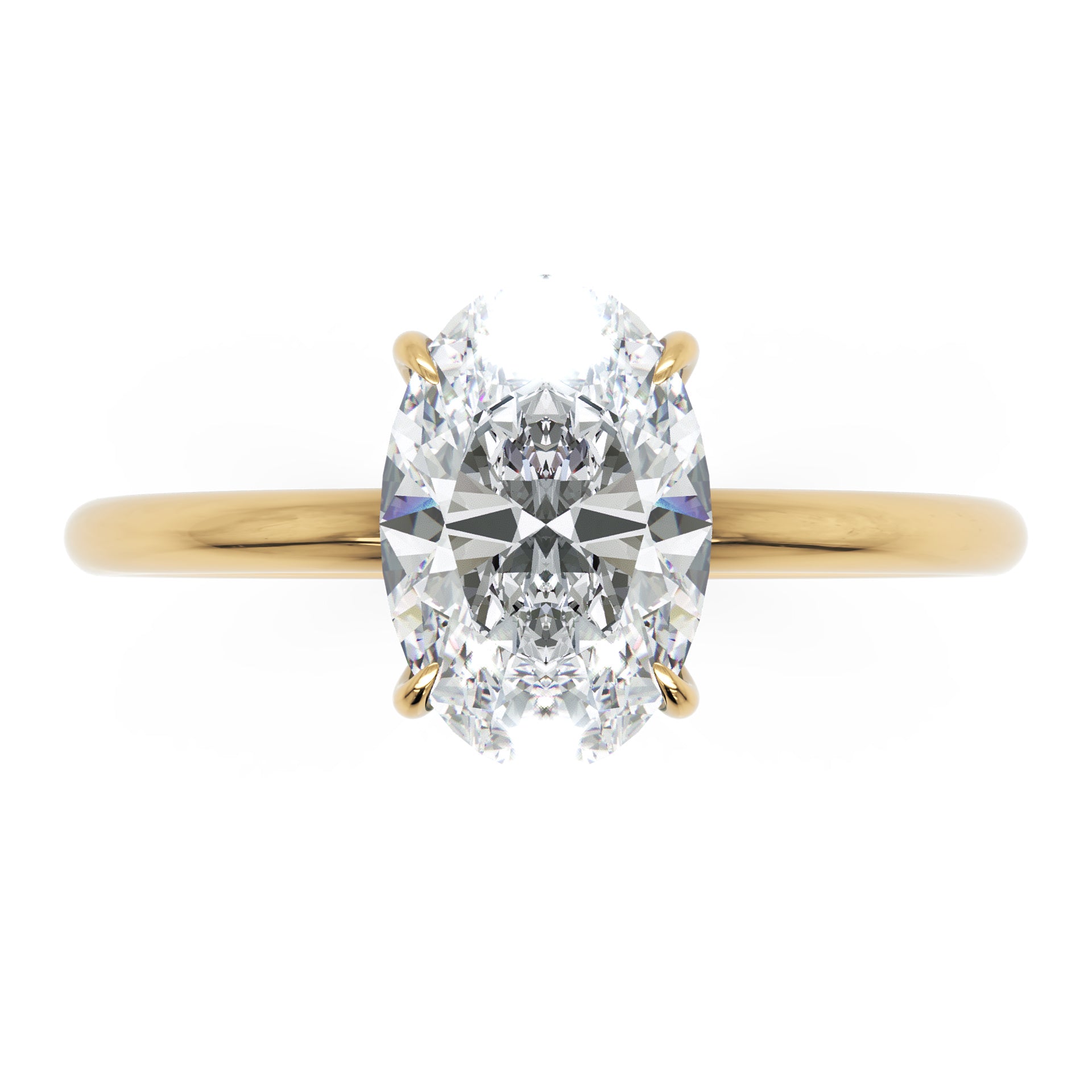 Inel de Logodnă Solitaire Oval cu Halo Ascuns din Aur 14k cu Diamant Creat în Laborator de 1.2 ct din 14k Aur Galben - Castelo.ro