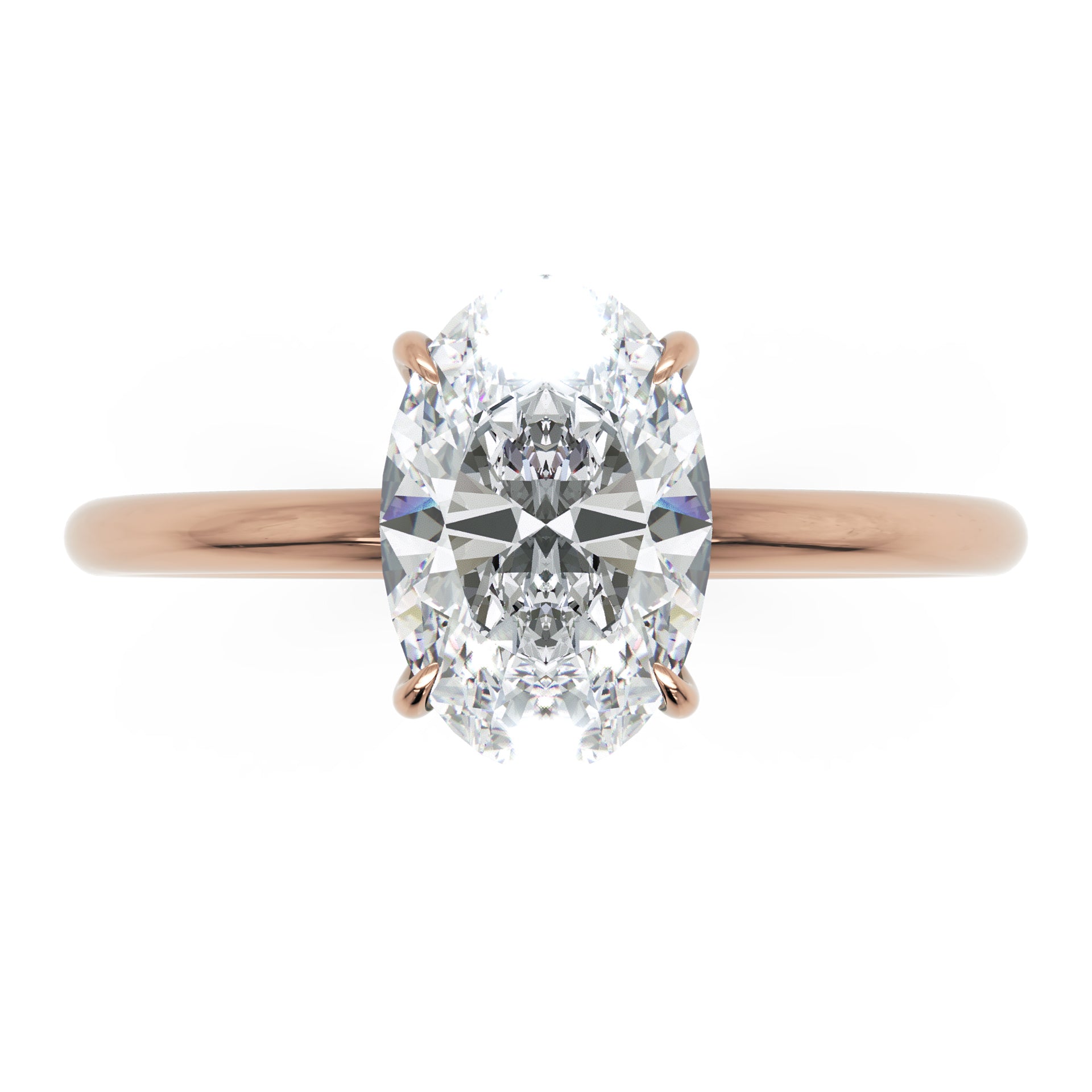 Inel de Logodnă Solitaire Oval cu Halo Ascuns din Aur 18k cu Diamant Creat în Laborator de 1.2 ct din 18k Aur Roz - Castelo.ro