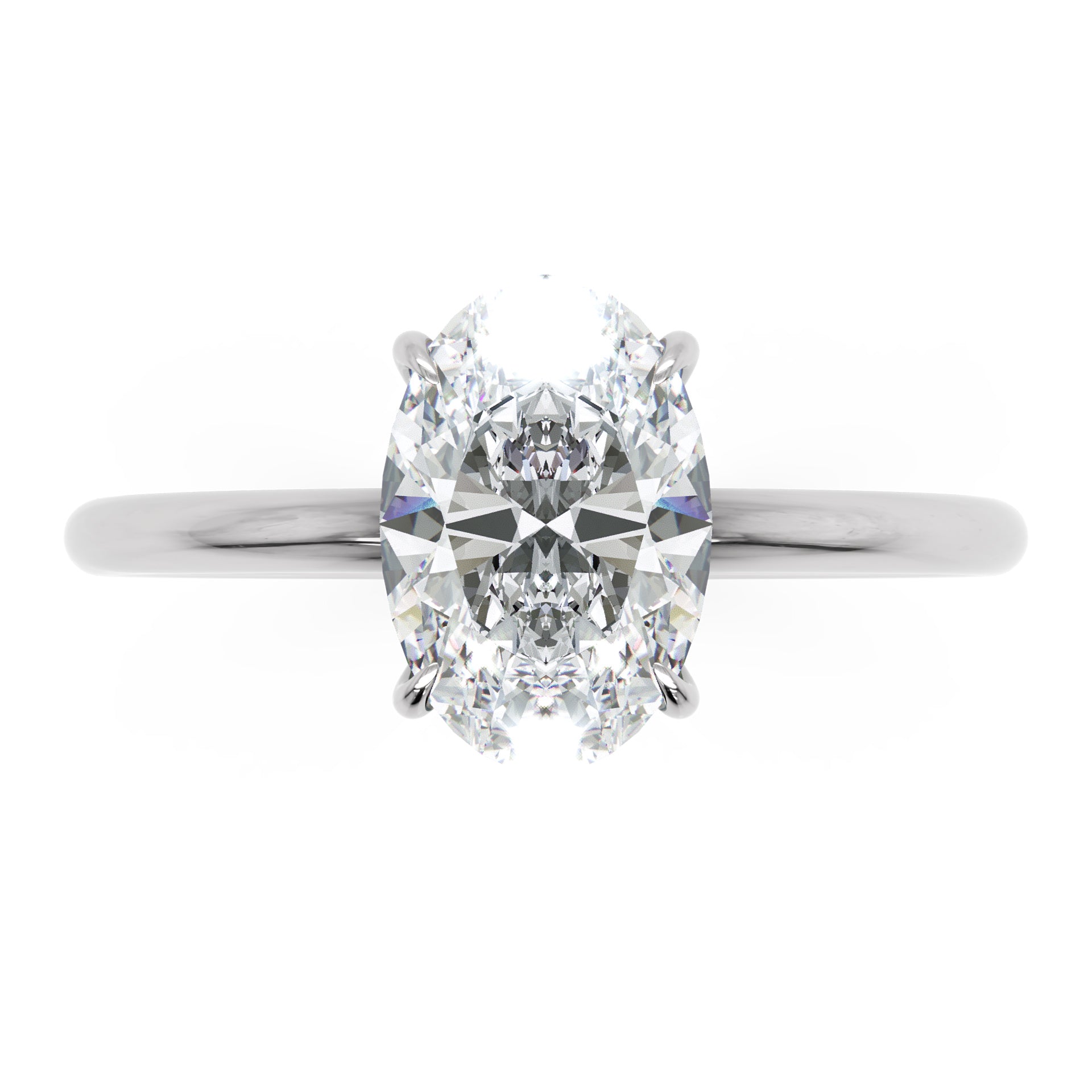 Inel de Logodnă Solitaire Oval cu Halo Ascuns din Aur 14k cu Moissanite de 1.2 ct din 14k Aur Alb - Castelo.ro